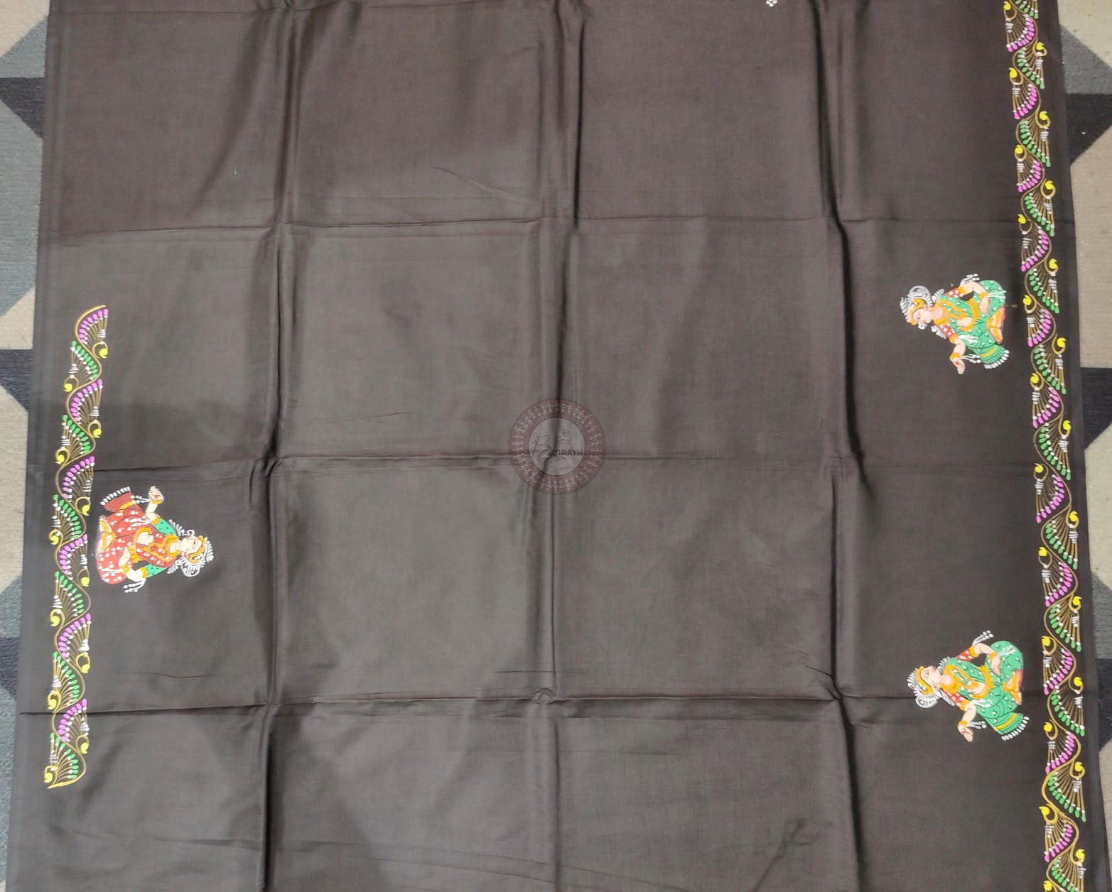 Black Radha Krishna Barsha Rasa Theme Pattachitra Khadi Silk Saree