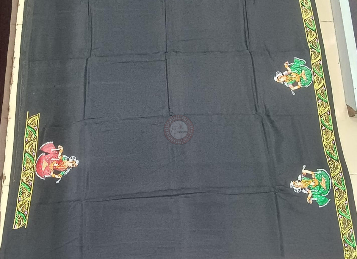 Black Rakshya Bandhan Theme Pattachitra Khadi Silk Saree