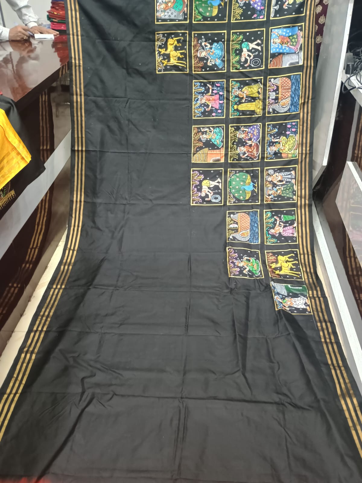 Black Red Small Box Boita Theme Pattachitra Kanjeeveram Silk Saree