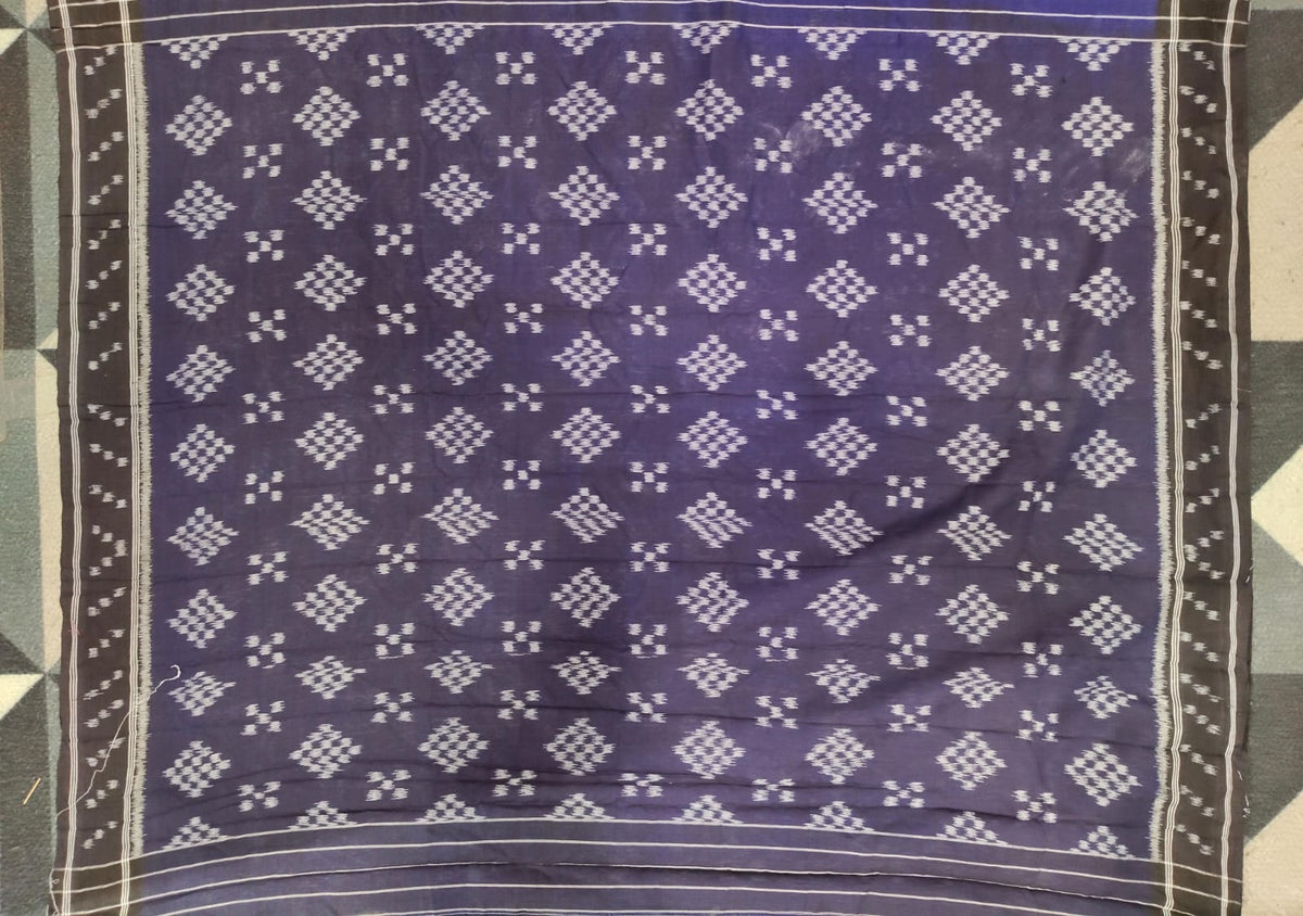 Blue Black Tribal & House Design Khandua Cotton Saree
