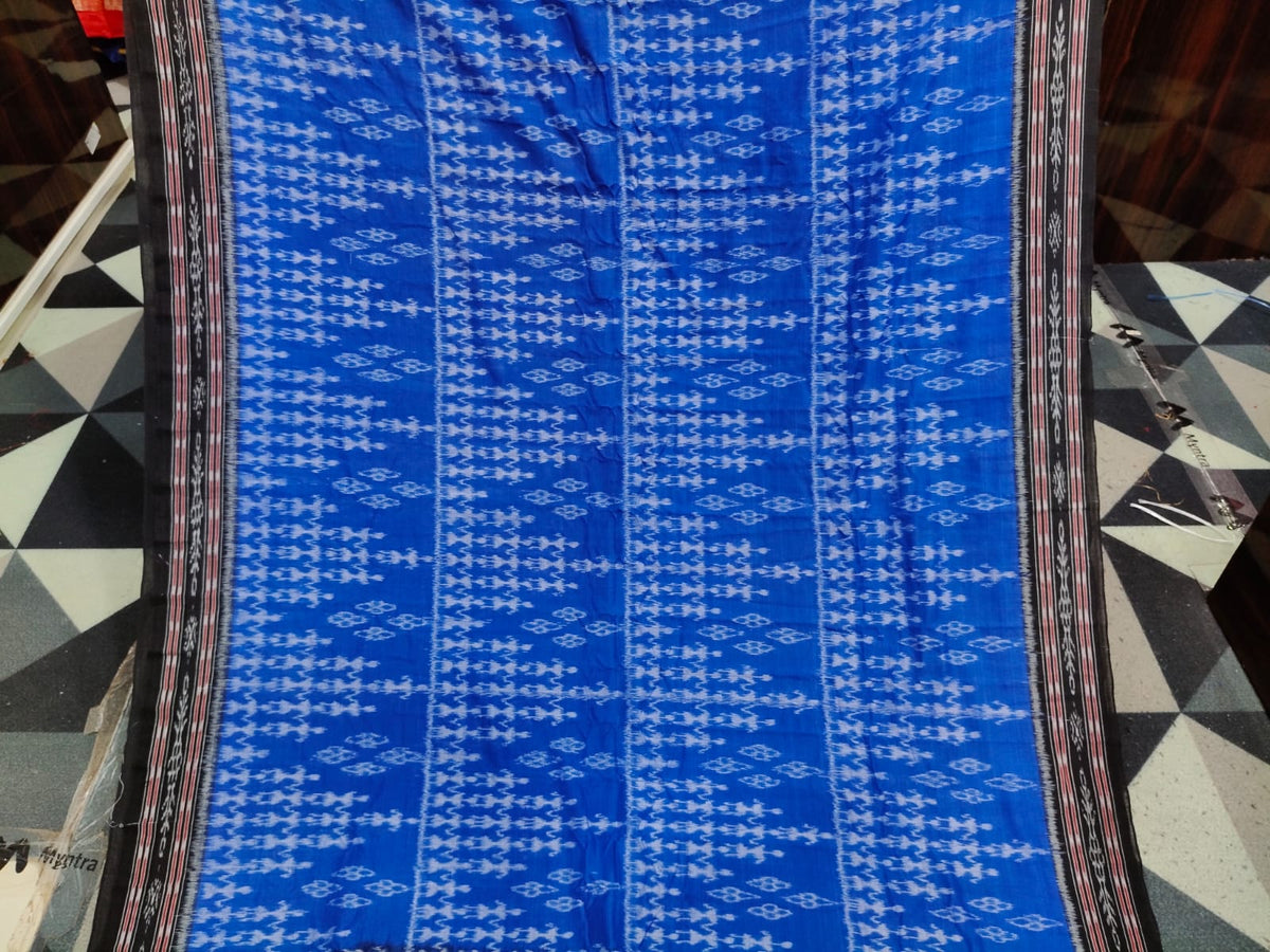 Blue Black Tribal Design Khandua Cotton Saree