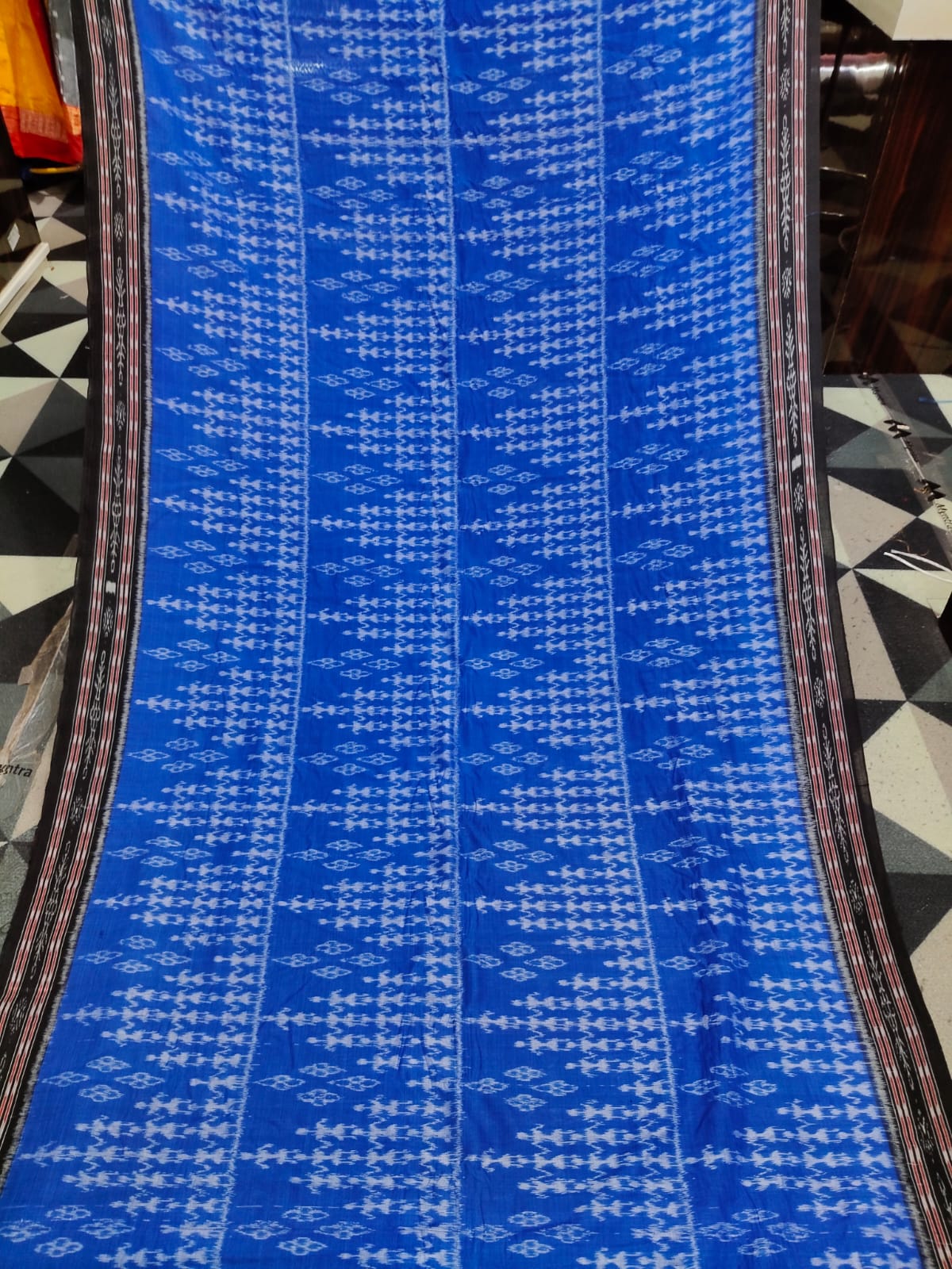 Blue Black Tribal Design Khandua Cotton Saree
