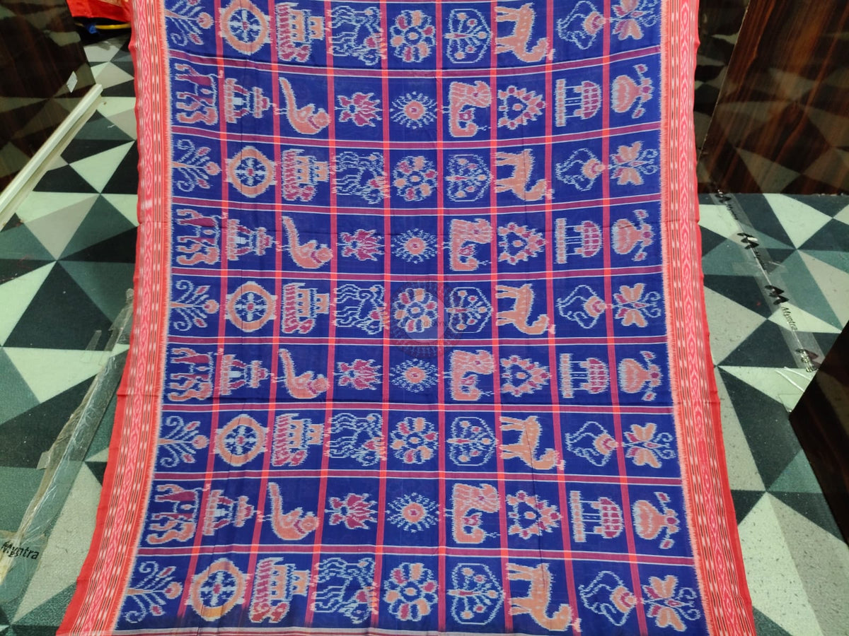 Blue Red Nabakothi Design Khandua Cotton Saree