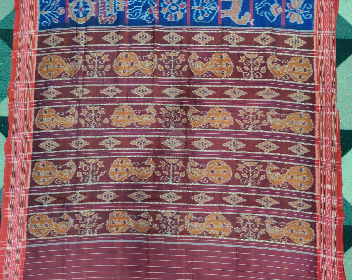 Blue Red Nabakothi Design Khandua Cotton Saree