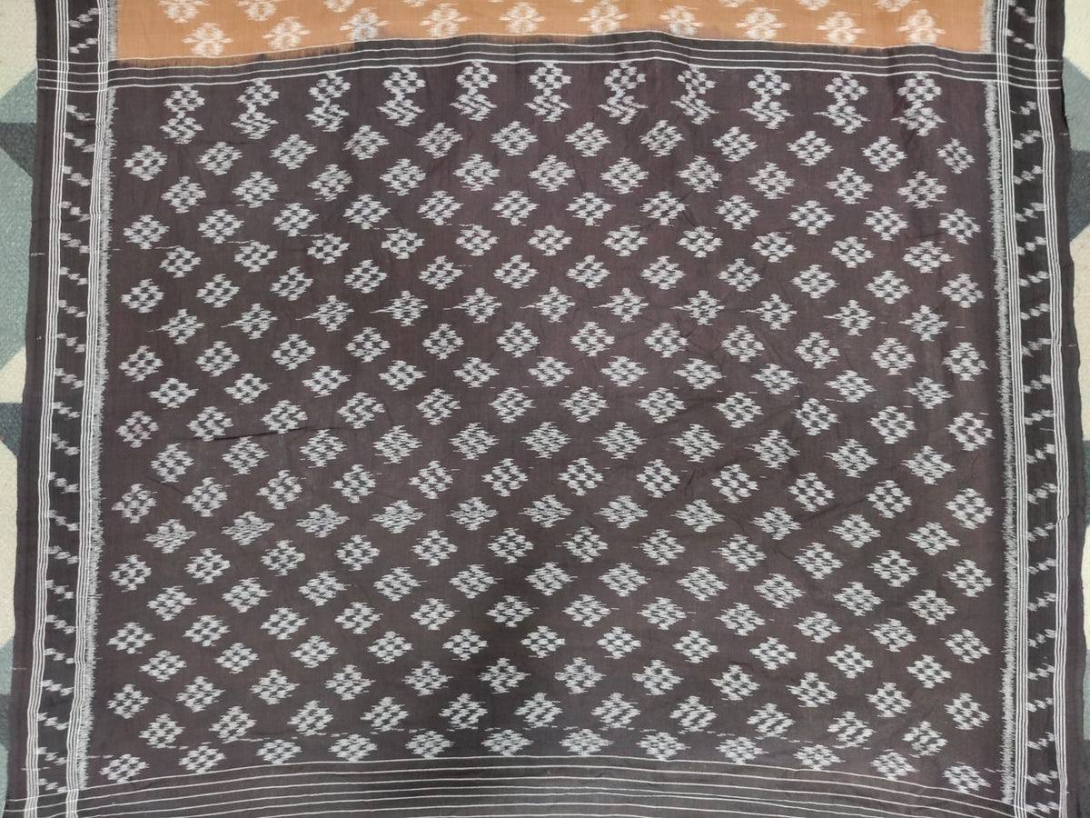 Brown Black Flower Design Khandua Cotton Saree