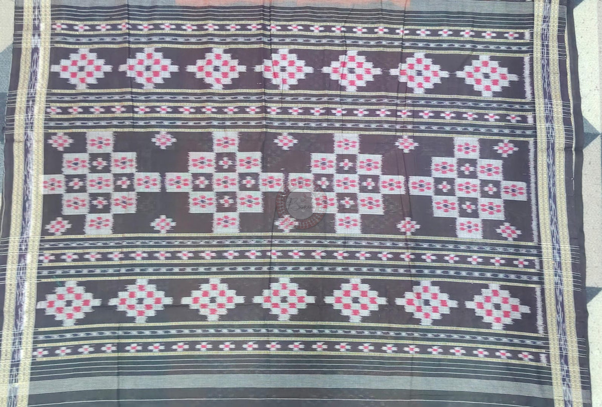 Brown Black Tarabali Design Khandua Cotton Saree