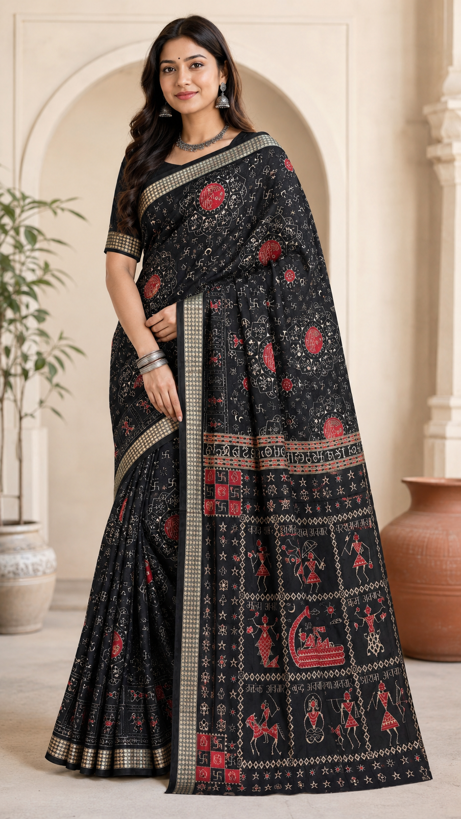 Black Dashavatar Design Sambalpuri Silk Saree