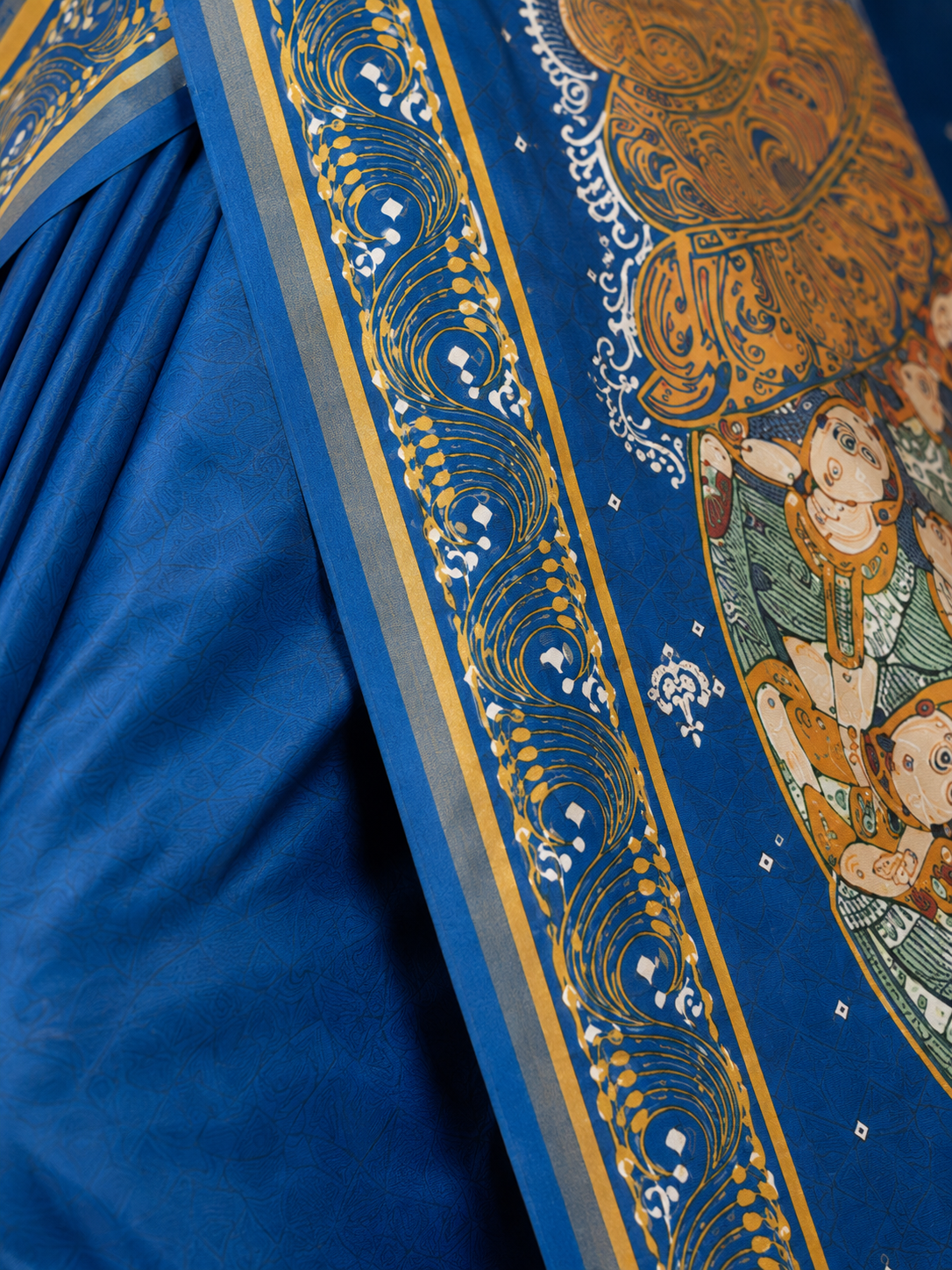 Teal Blue Kandarpa Sankha Theme Pattachitra Khadi Silk Saree