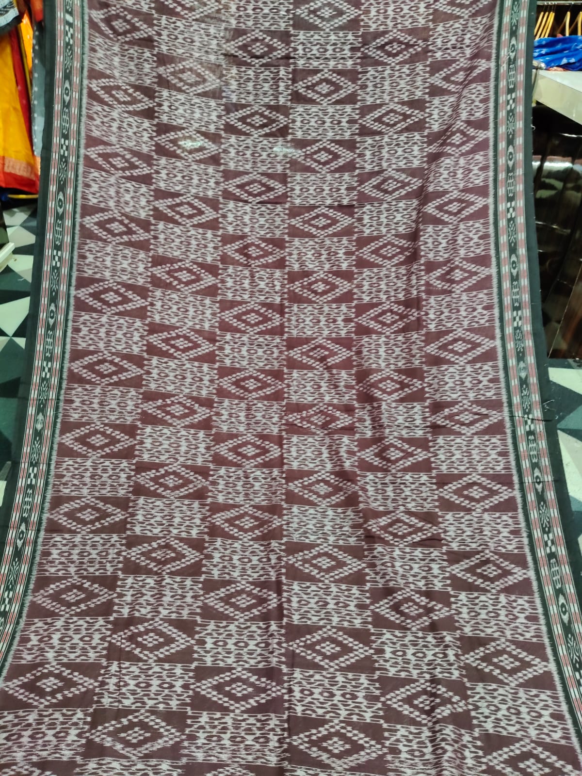 Coffee Black Pasapali Design Khandua Cotton Saree