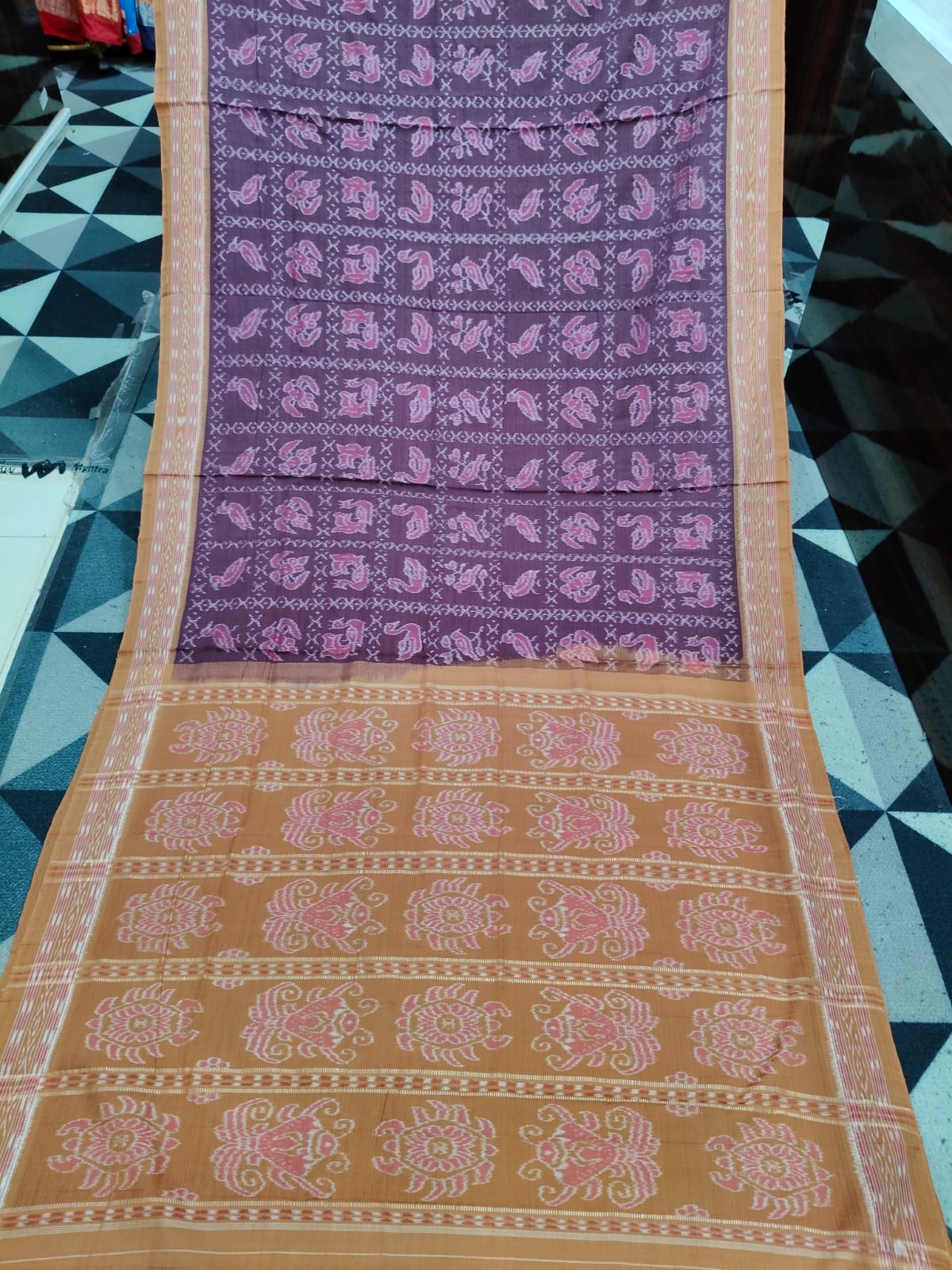 Coffee Rust Animal Design Khandua Cotton Saree