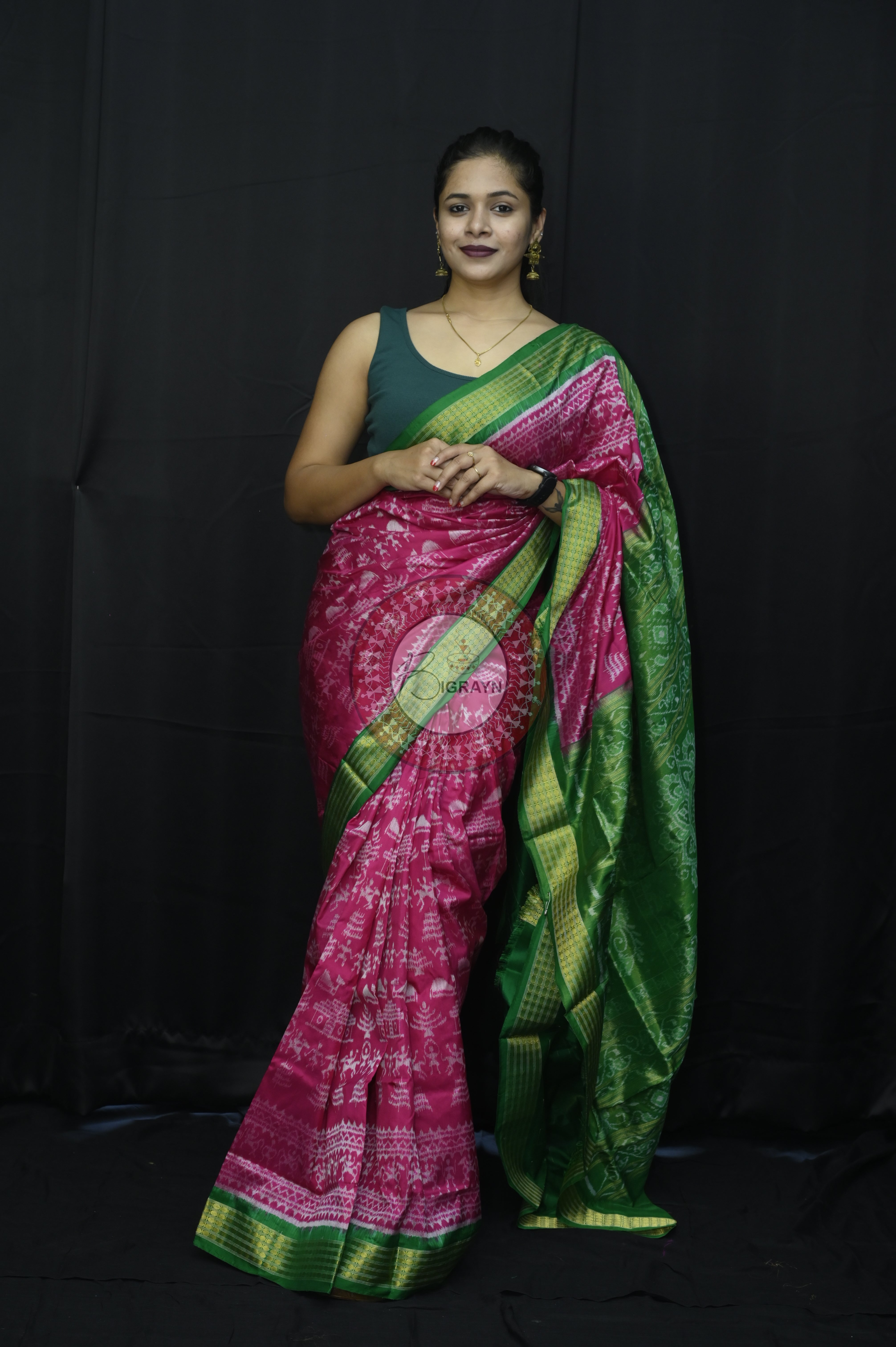 "Odisha Handloom Tissue Silk Saree with shimmering texture, elegant zari border, and lightweight drape, handcrafted by artisans"