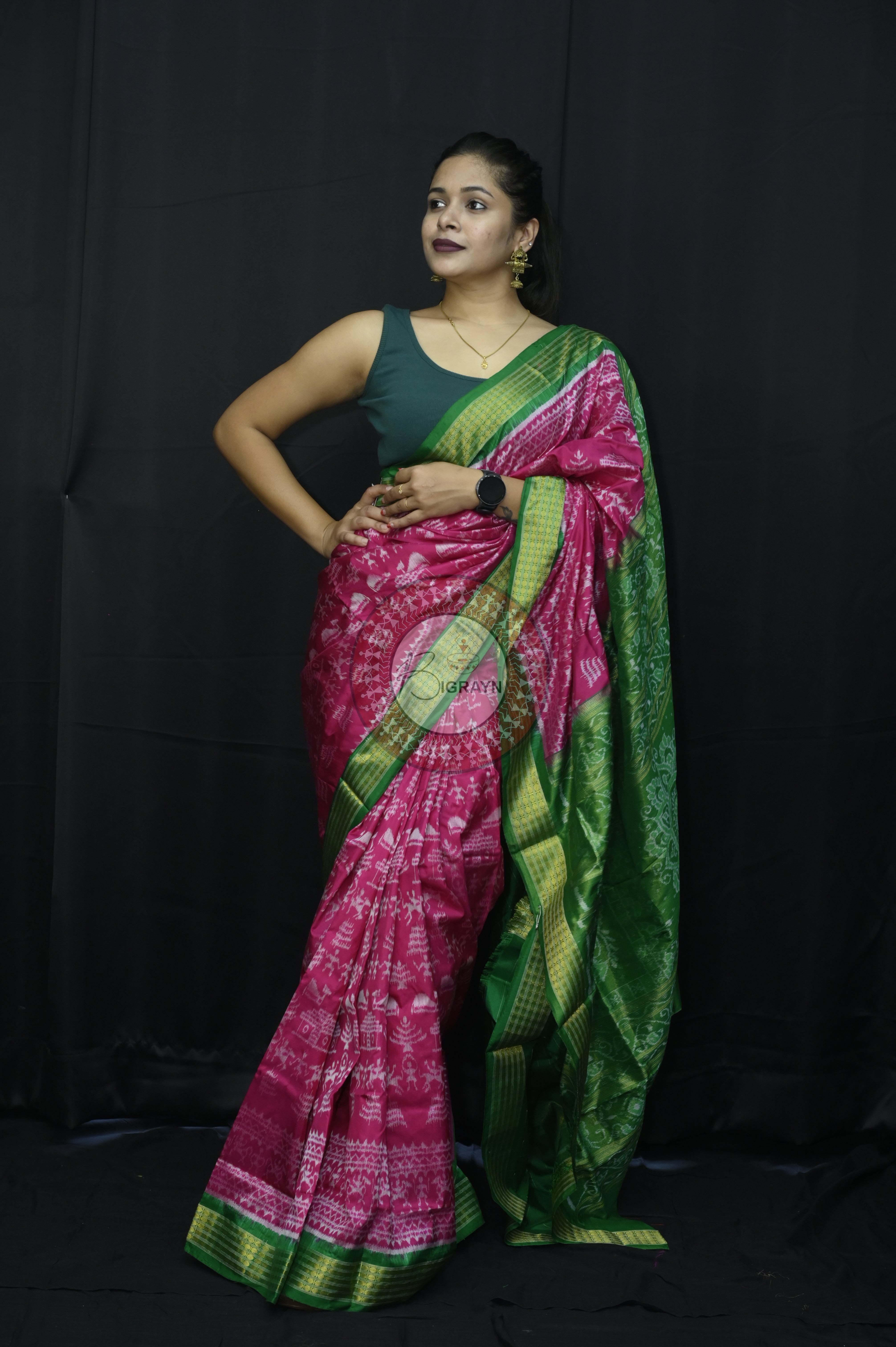 "Odisha Handloom Tissue Silk Saree with shimmering texture, elegant zari border, and lightweight drape, handcrafted by artisans"