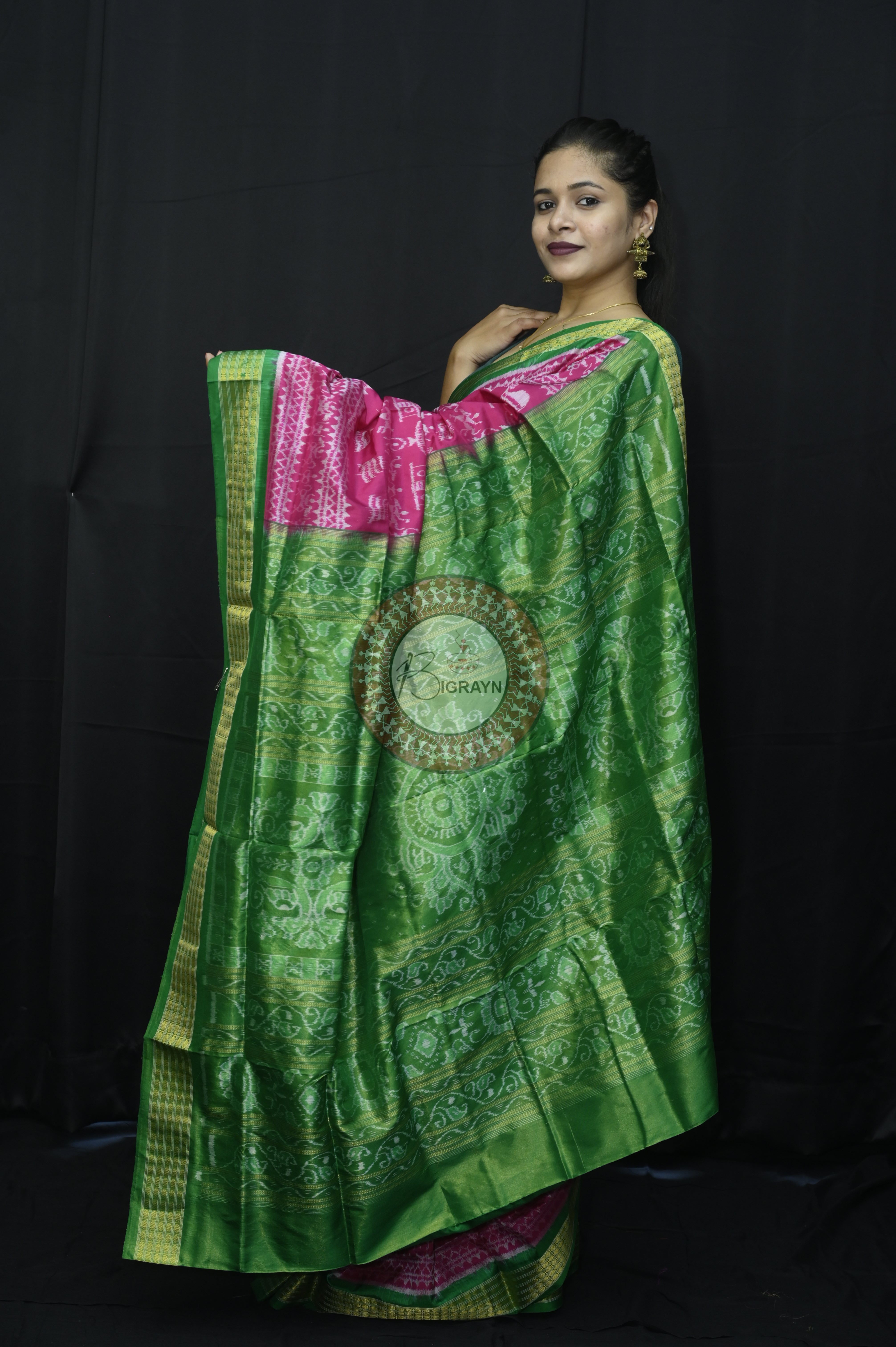 "Odisha Handloom Tissue Silk Saree with shimmering texture, elegant zari border, and lightweight drape, handcrafted by artisans"