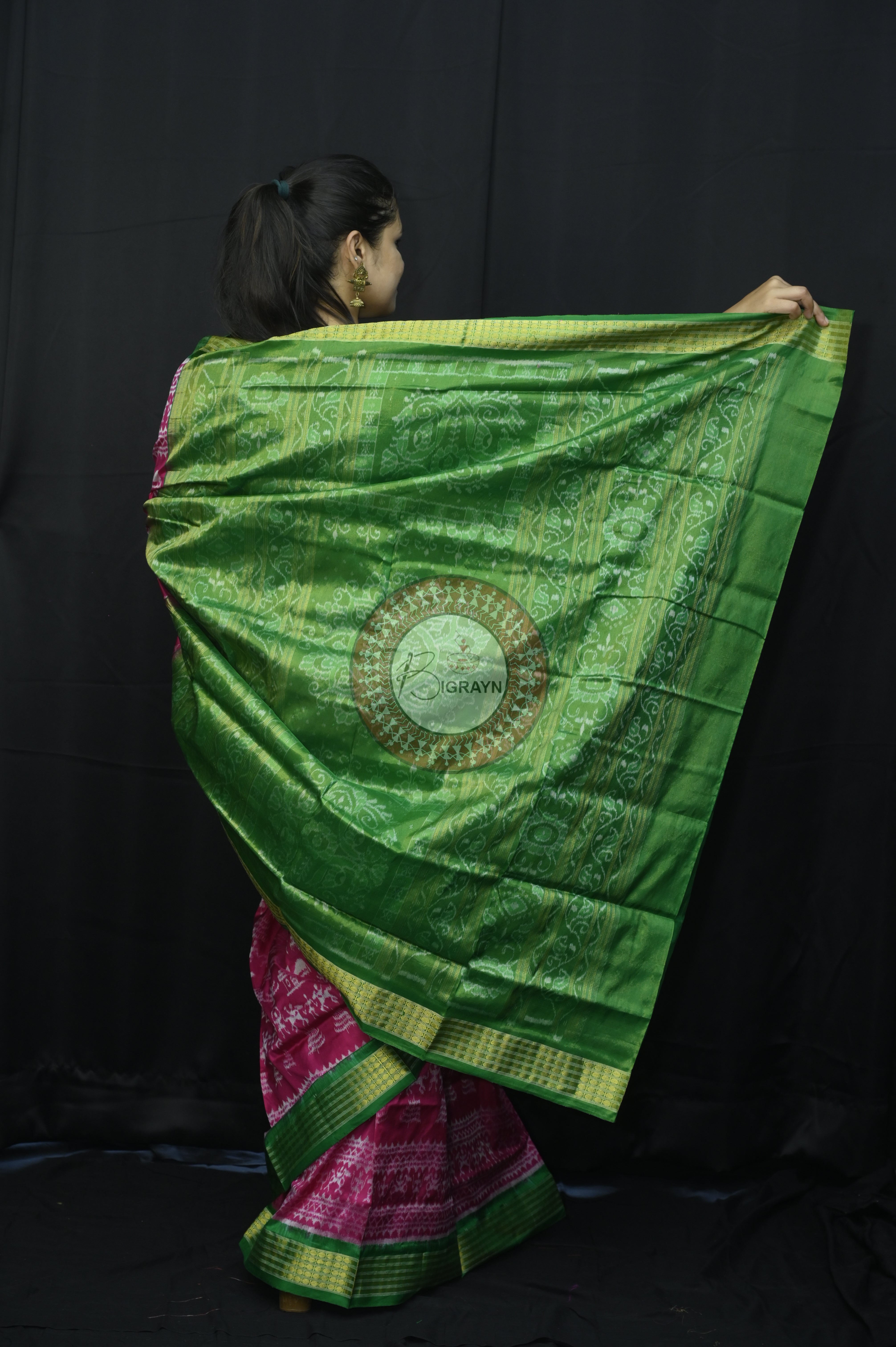 "Odisha Handloom Tissue Silk Saree with shimmering texture, elegant zari border, and lightweight drape, handcrafted by artisans"