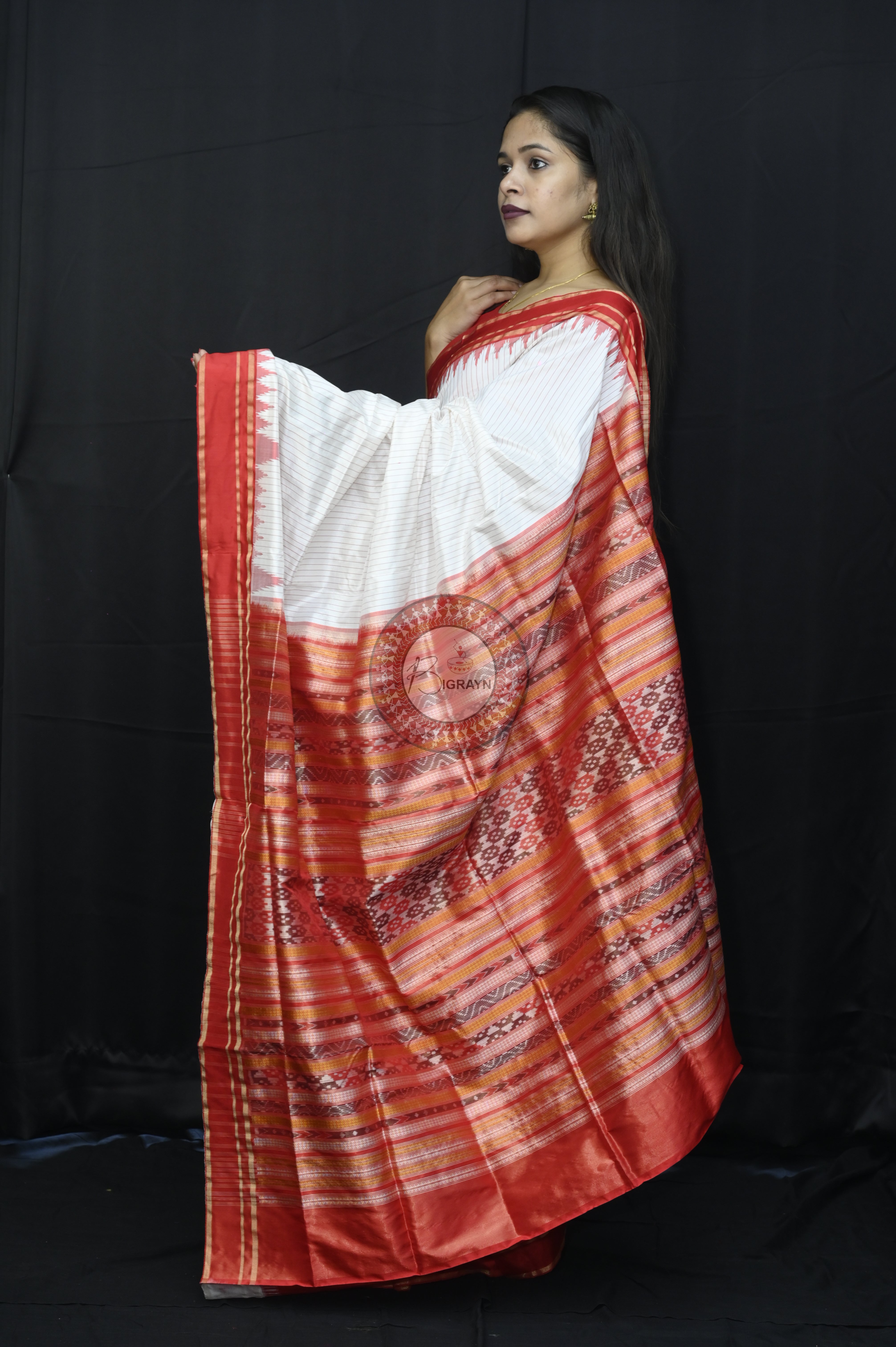 "Odisha Handloom Tissue Silk Saree with shimmering texture, elegant zari border, and lightweight drape, handcrafted by artisans"