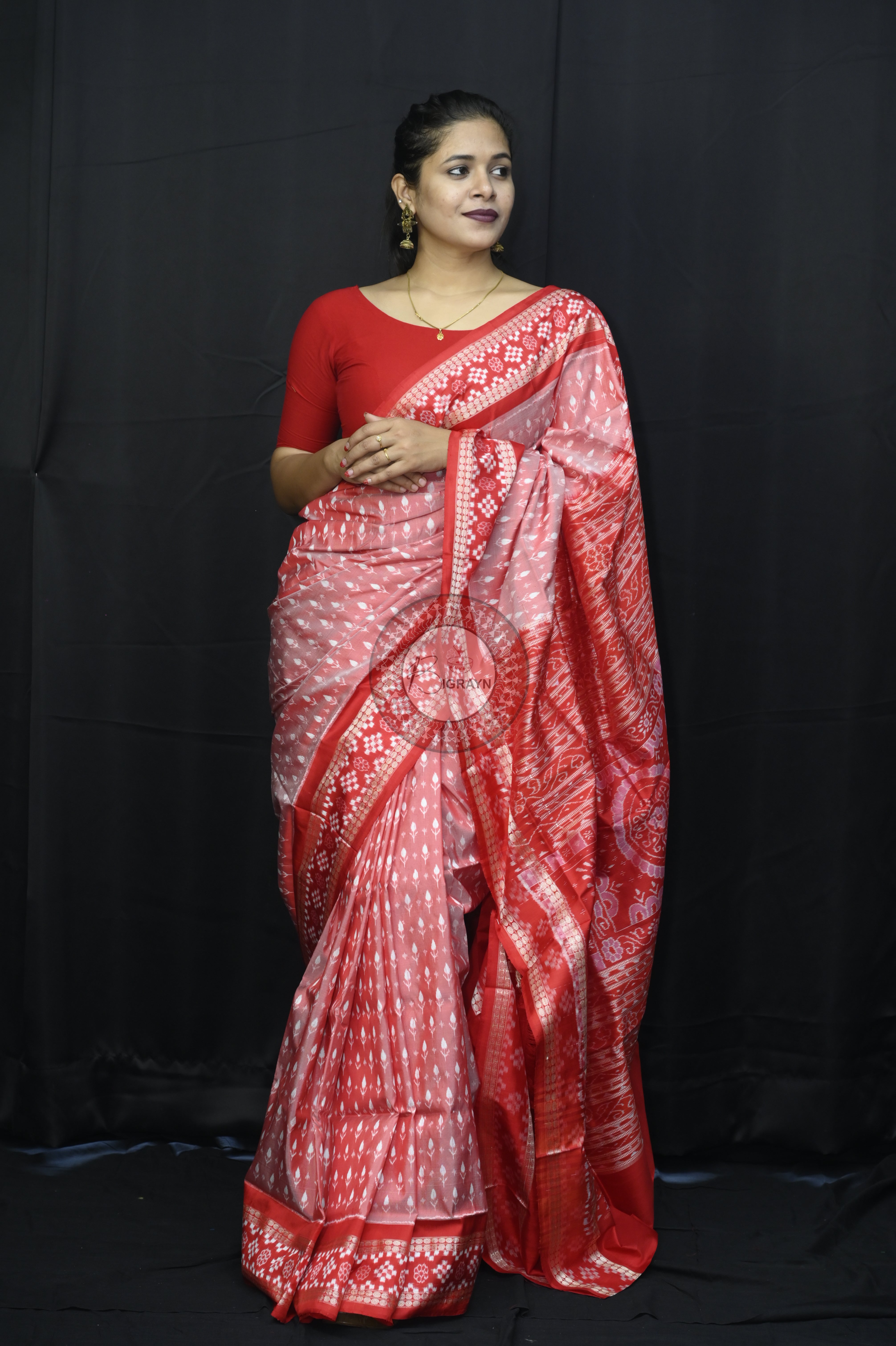 Peach Red Kadhi Design With Pasapali Border Sambalpuri Silk Saree