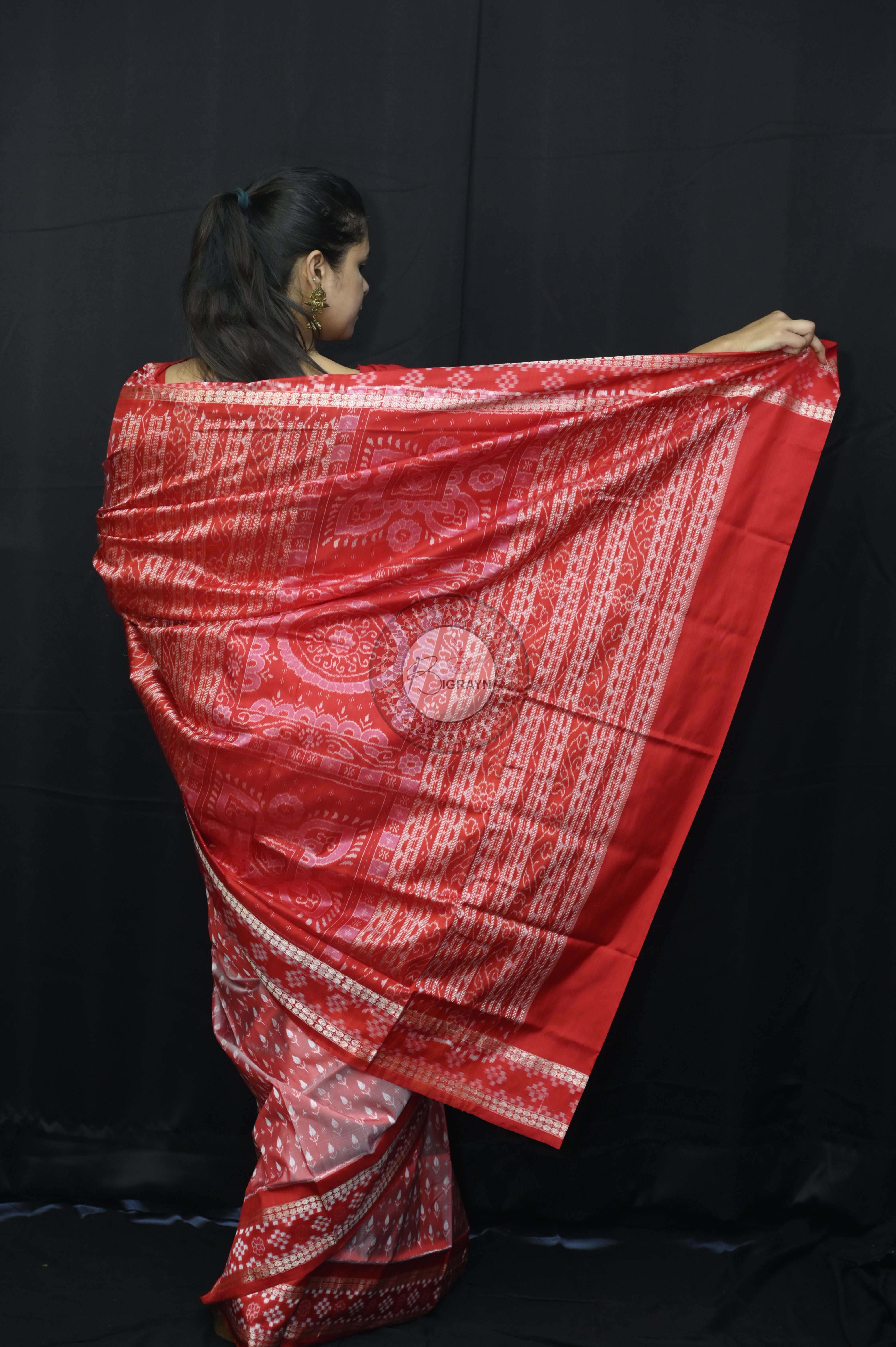Peach Red Kadhi Design With Pasapali Border Sambalpuri Silk Saree