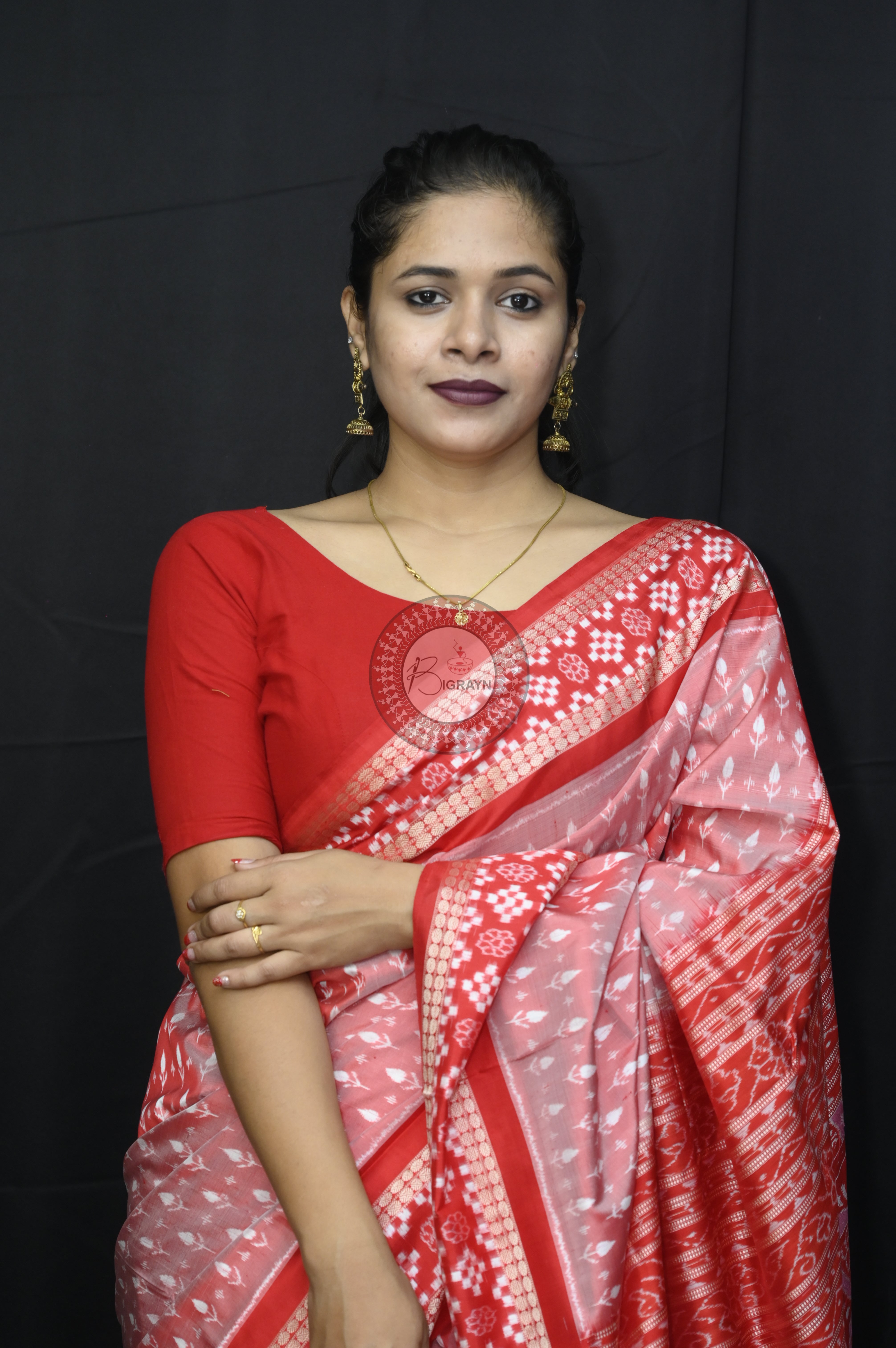 Peach Red Kadhi Design With Pasapali Border Sambalpuri Silk Saree