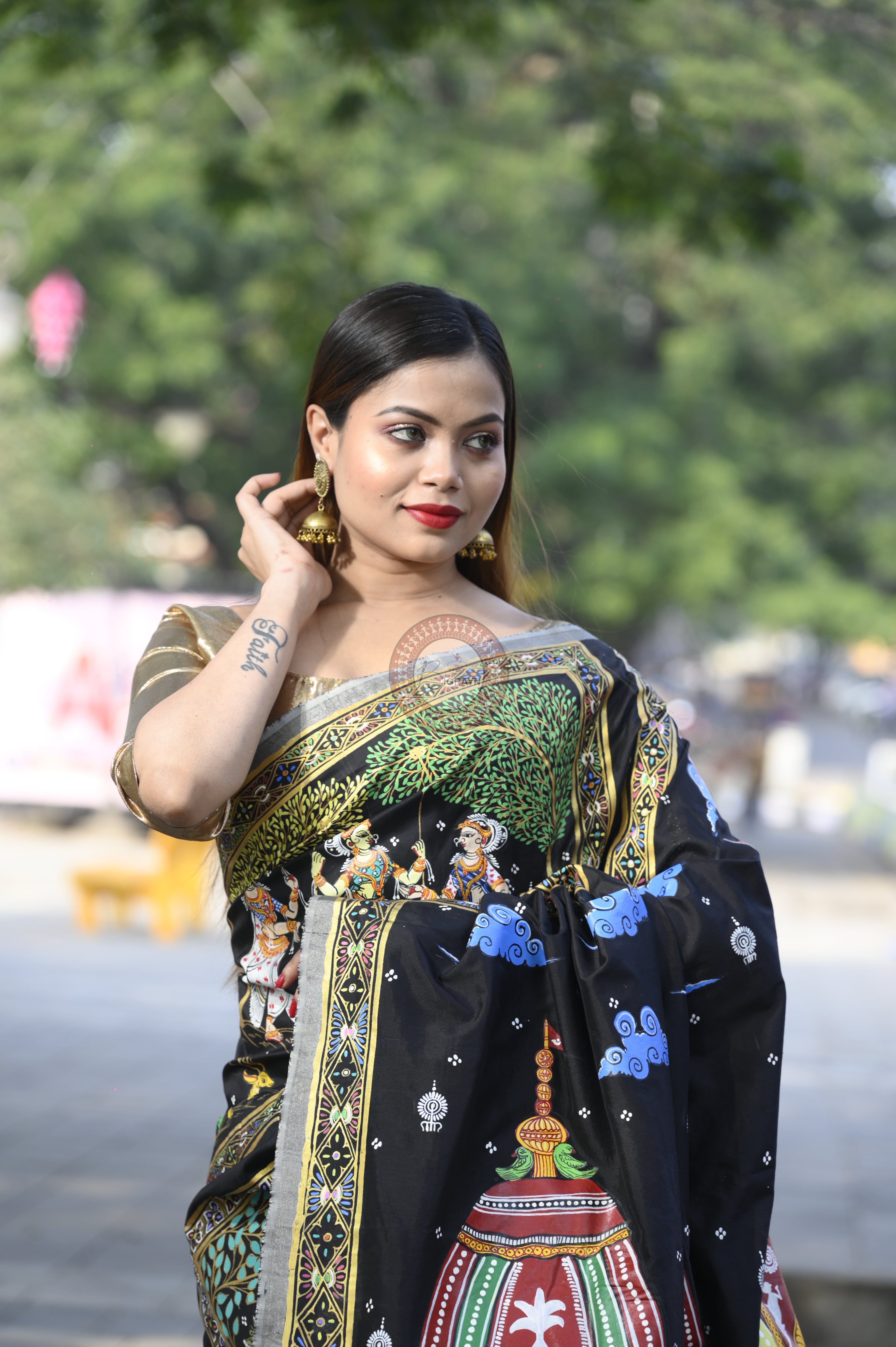 Black All Fastival Theme Pattachitra Sambalpuri Silk Saree