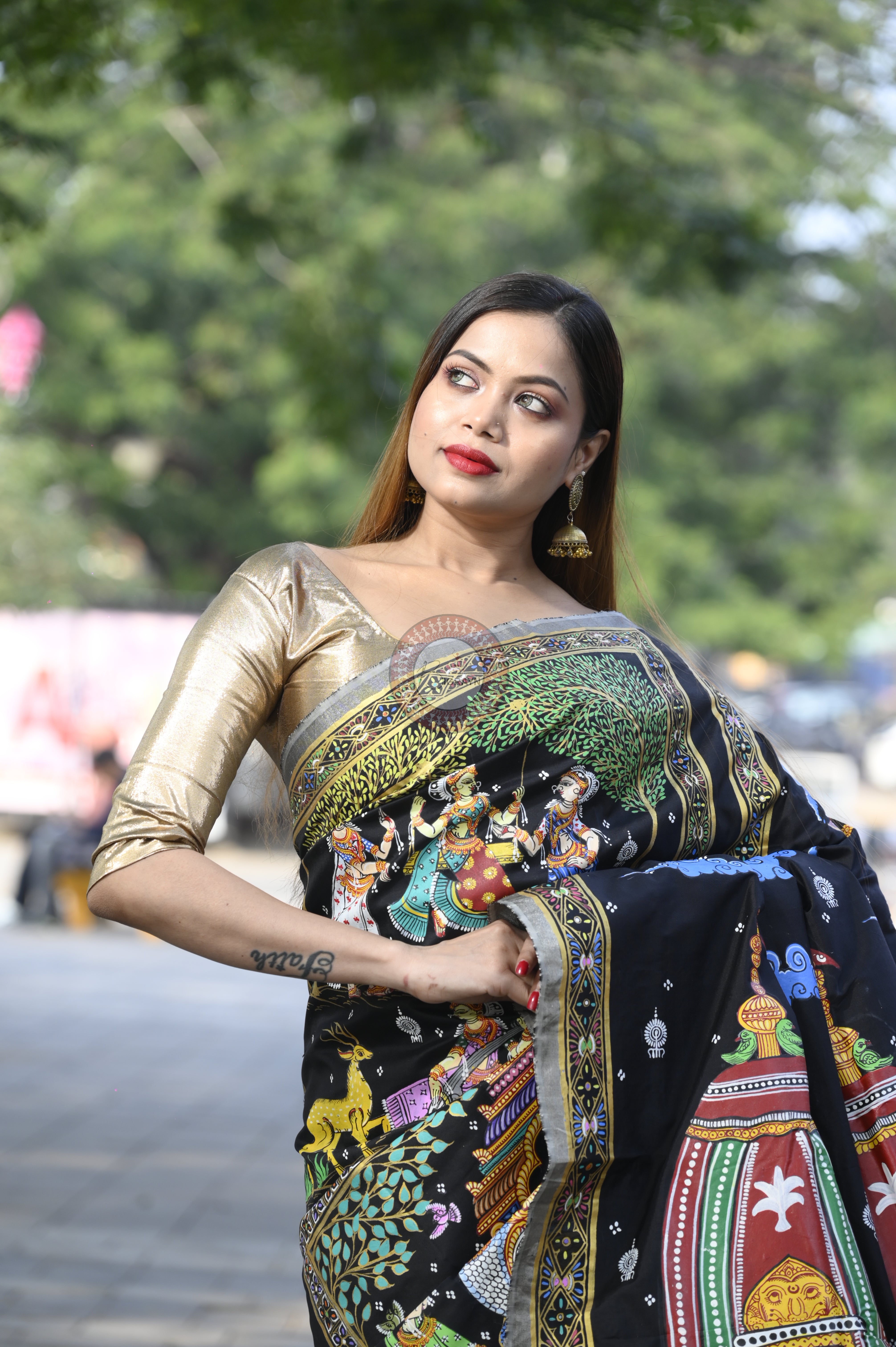 Black All Fastival Theme Pattachitra Sambalpuri Silk Saree