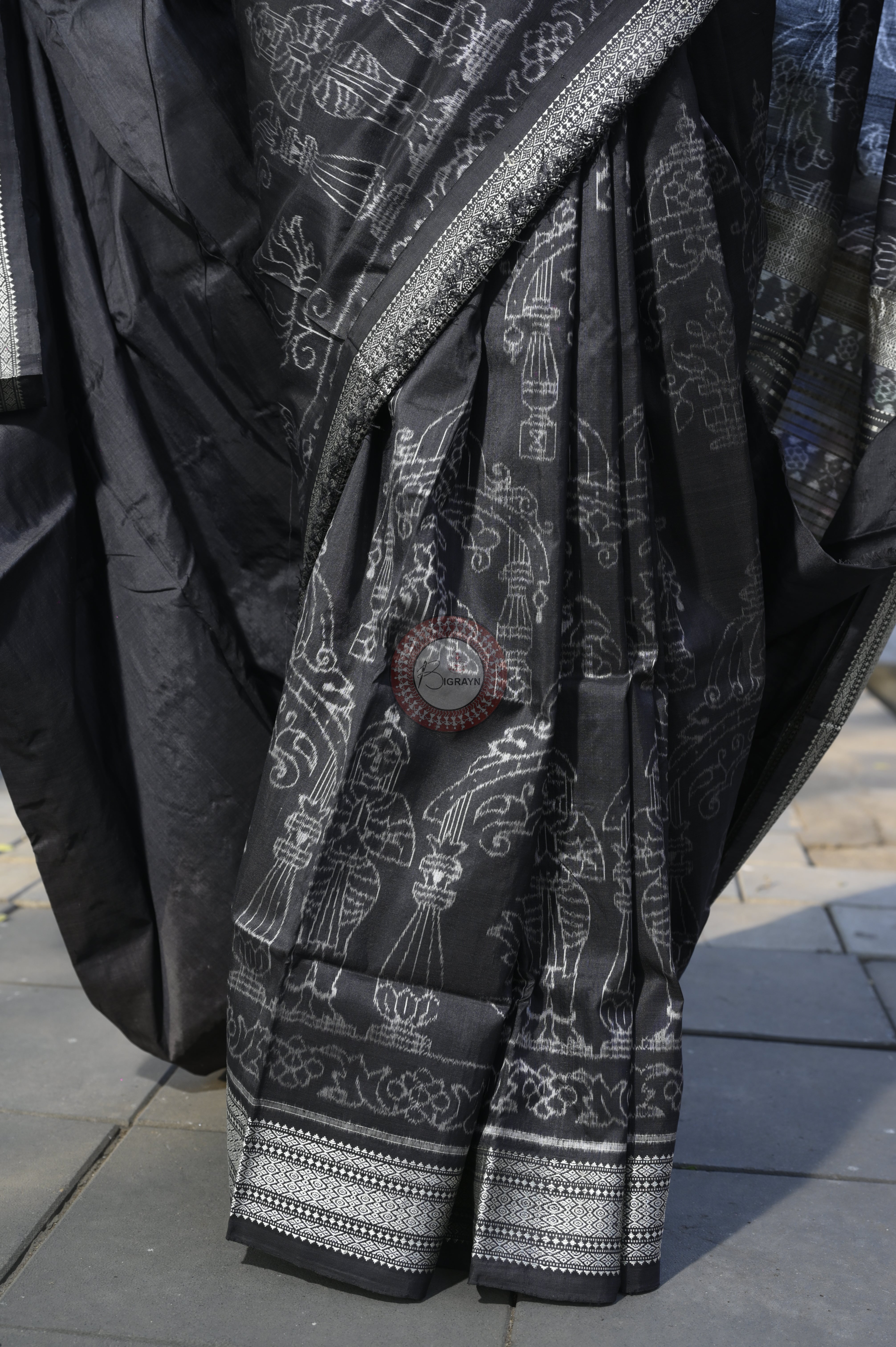 Black Tulasi Vrindavan Natural Dye Sambalpuri Silk Saree