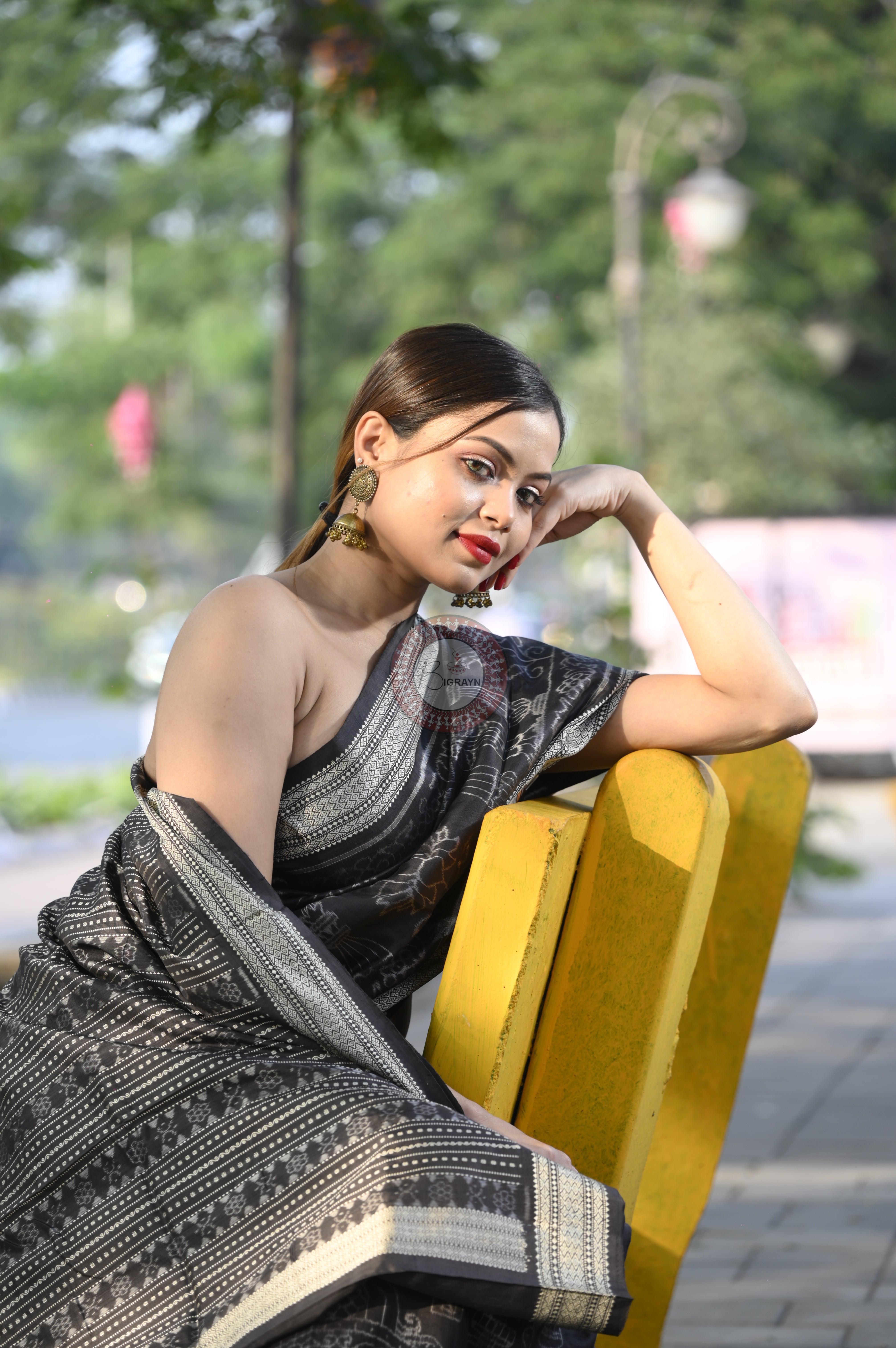 Black Tulasi Vrindavan Natural Dye Sambalpuri Silk Saree