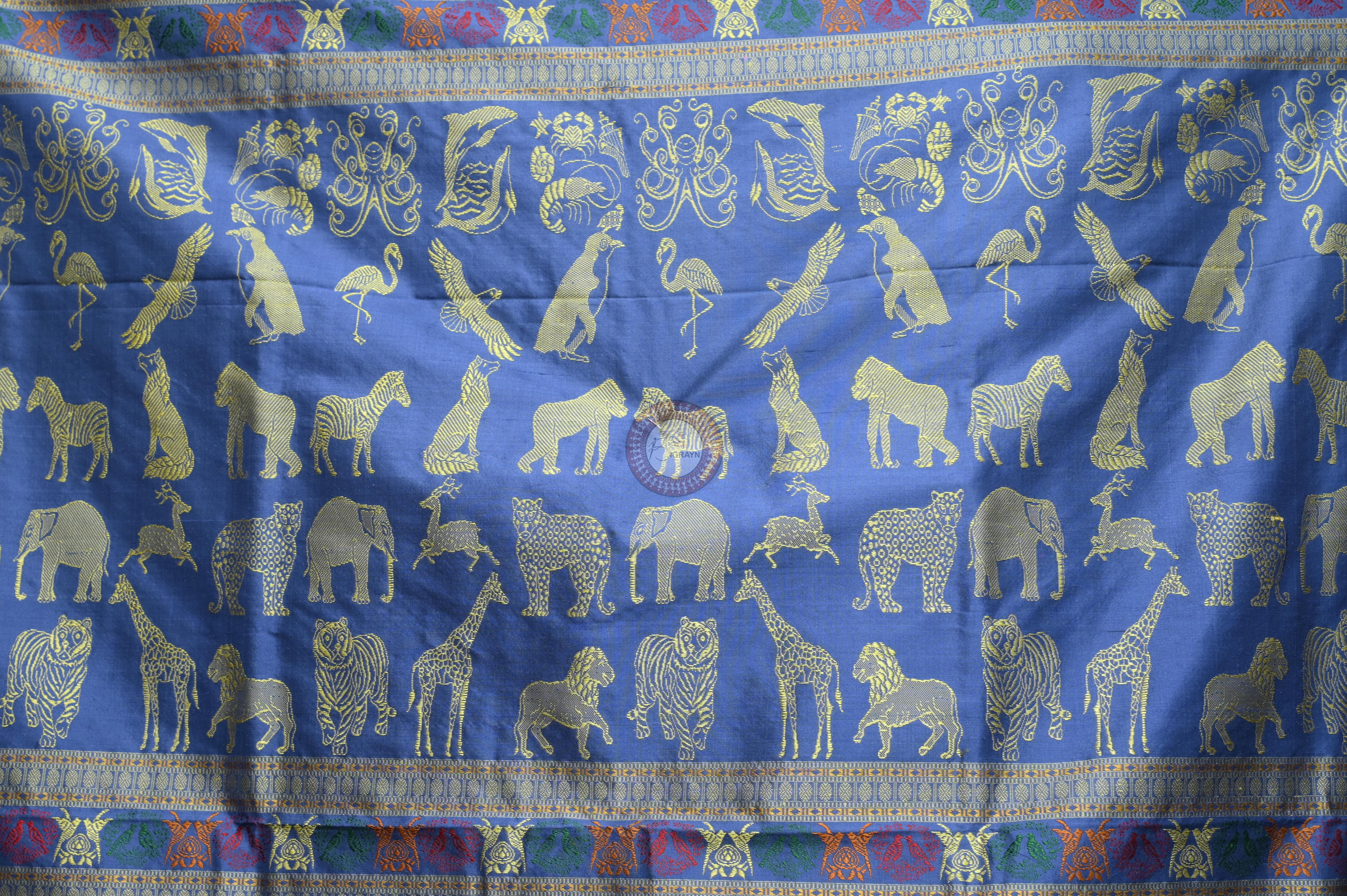 Indigo Blue Animal Planent Sambalpuri Silk Saree