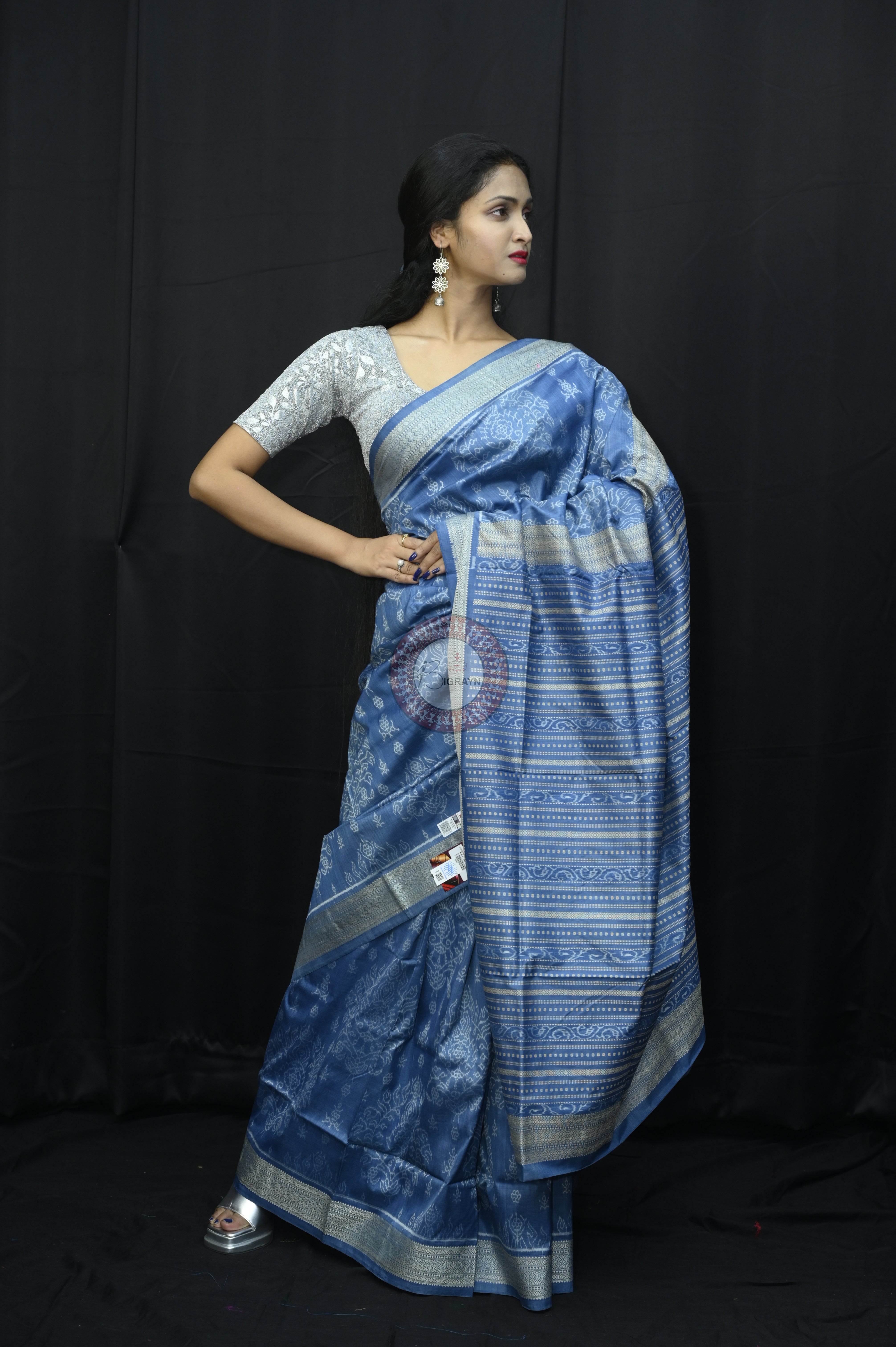 Indigo Blue Padmaja Natural Dye Sambalpuri Silk Saree