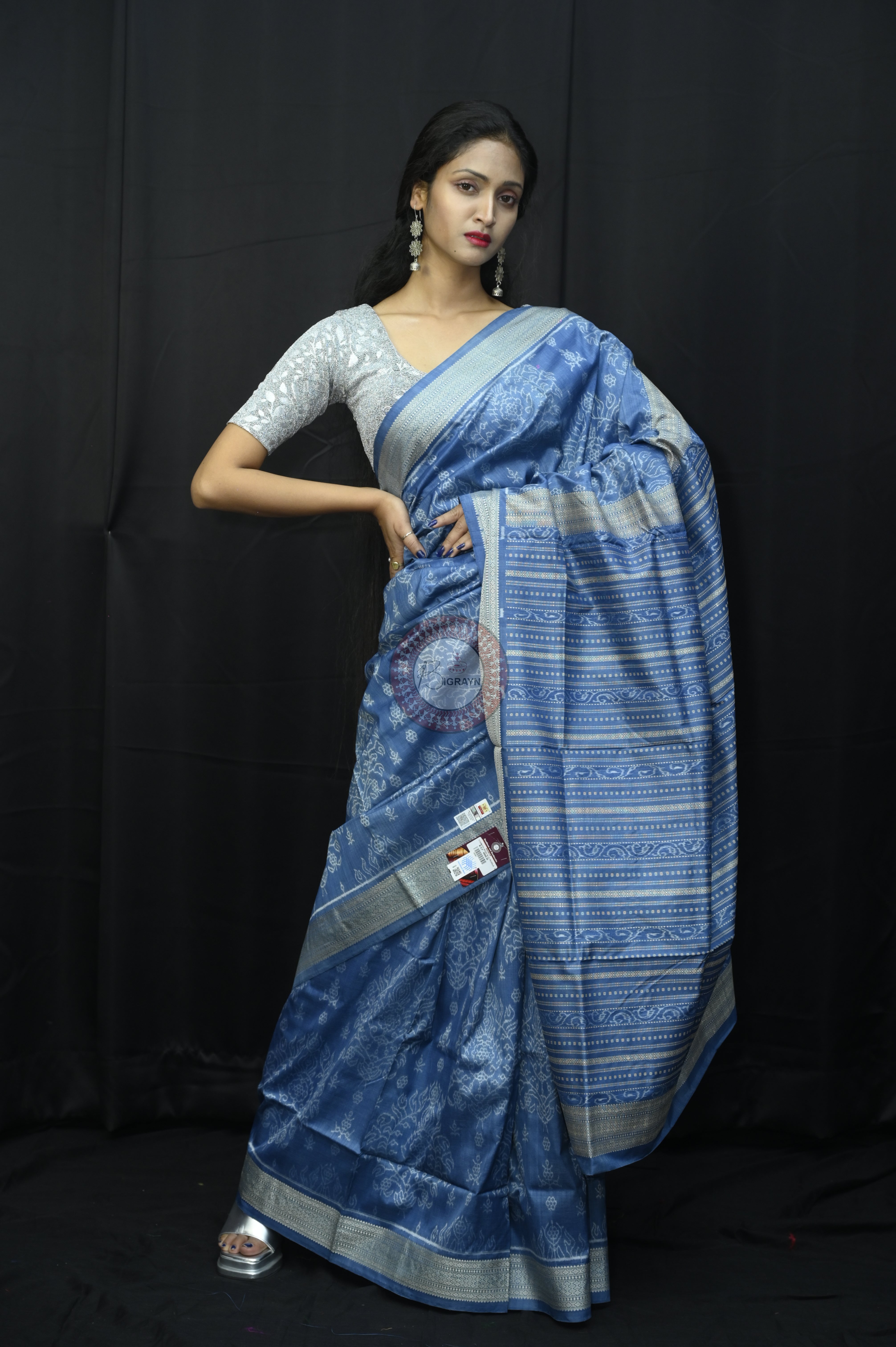 Indigo Blue Padmaja Natural Dye Sambalpuri Silk Saree
