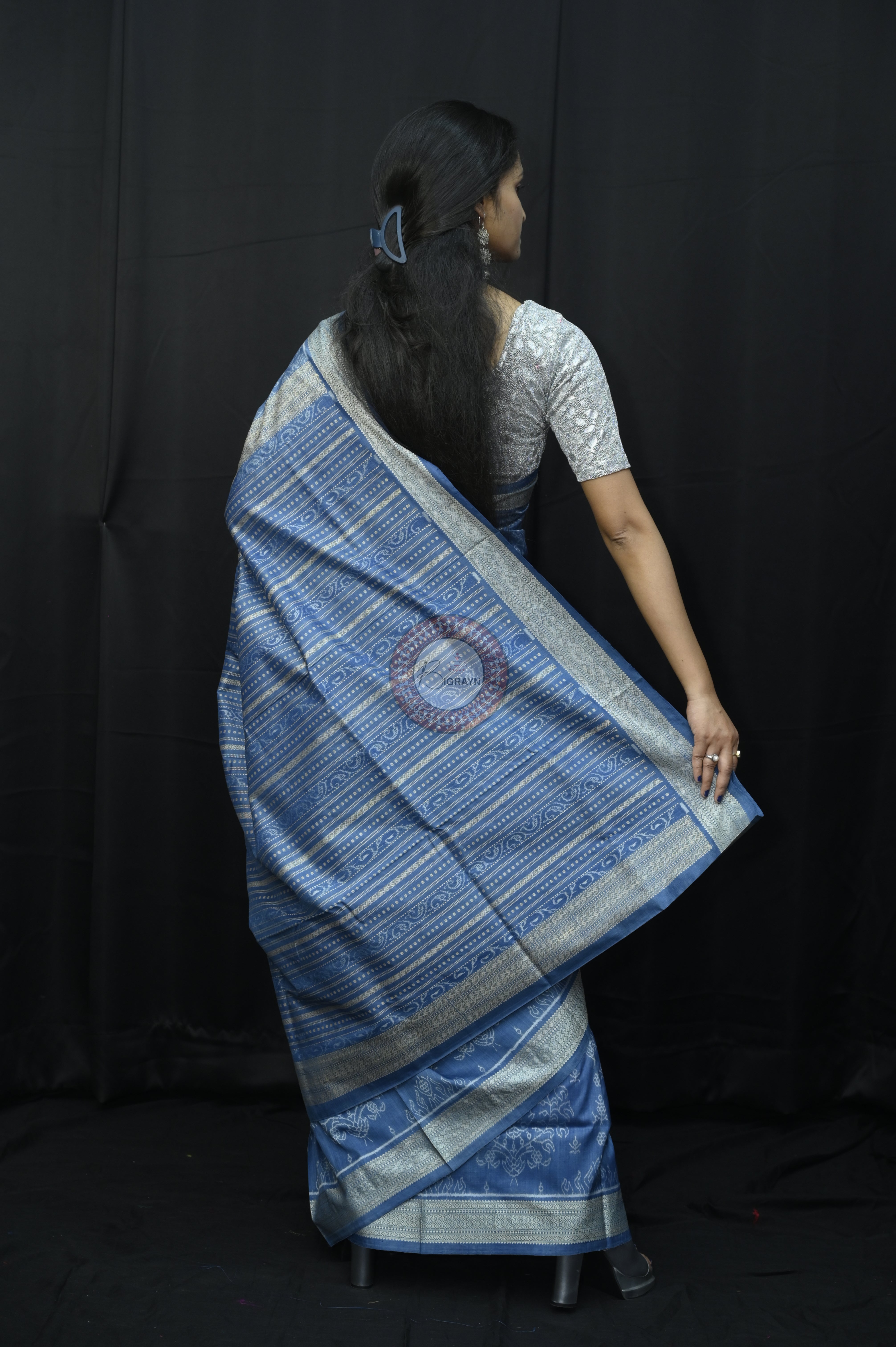 Indigo Blue Padmaja Natural Dye Sambalpuri Silk Saree