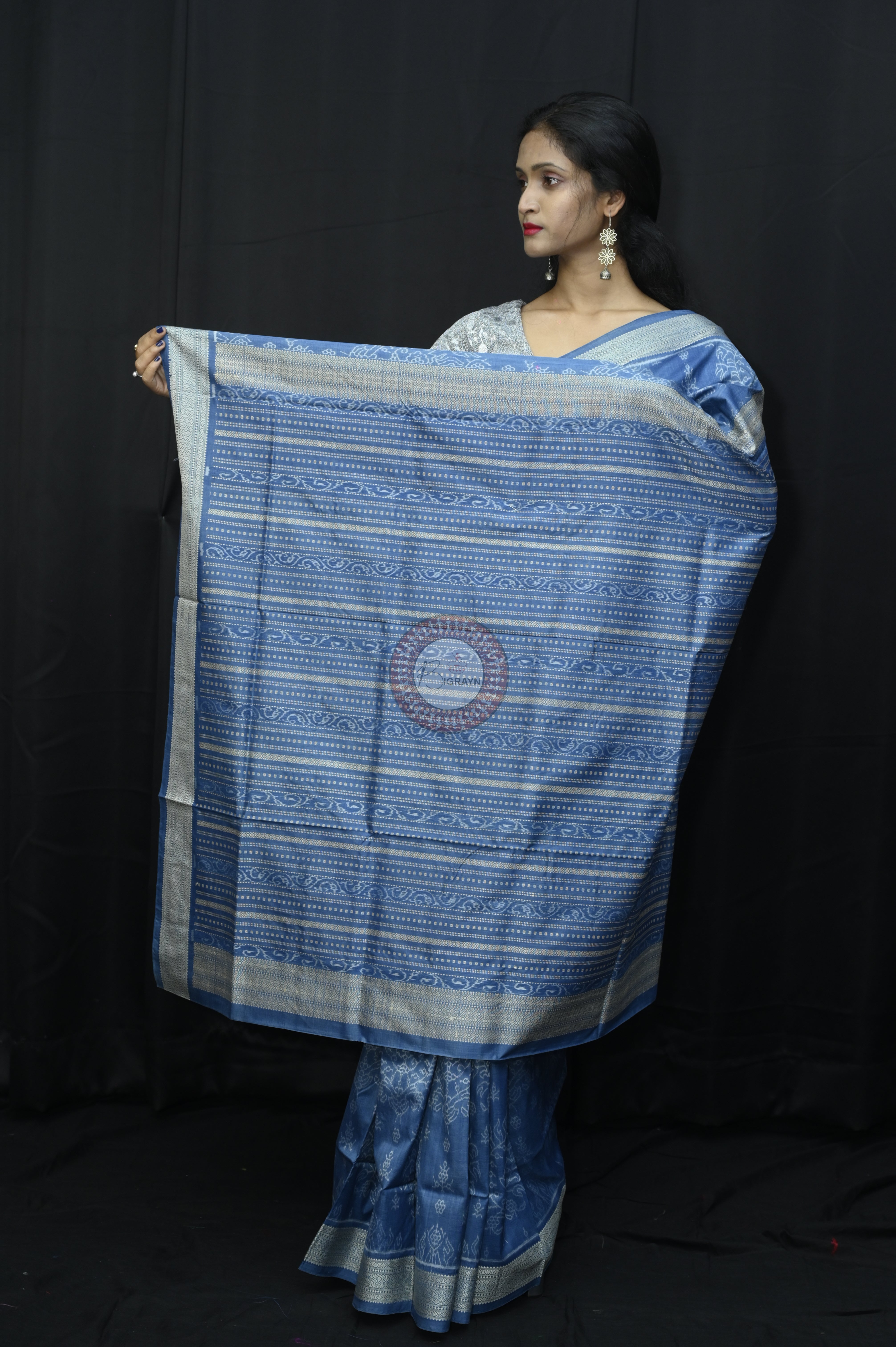 Indigo Blue Padmaja Natural Dye Sambalpuri Silk Saree