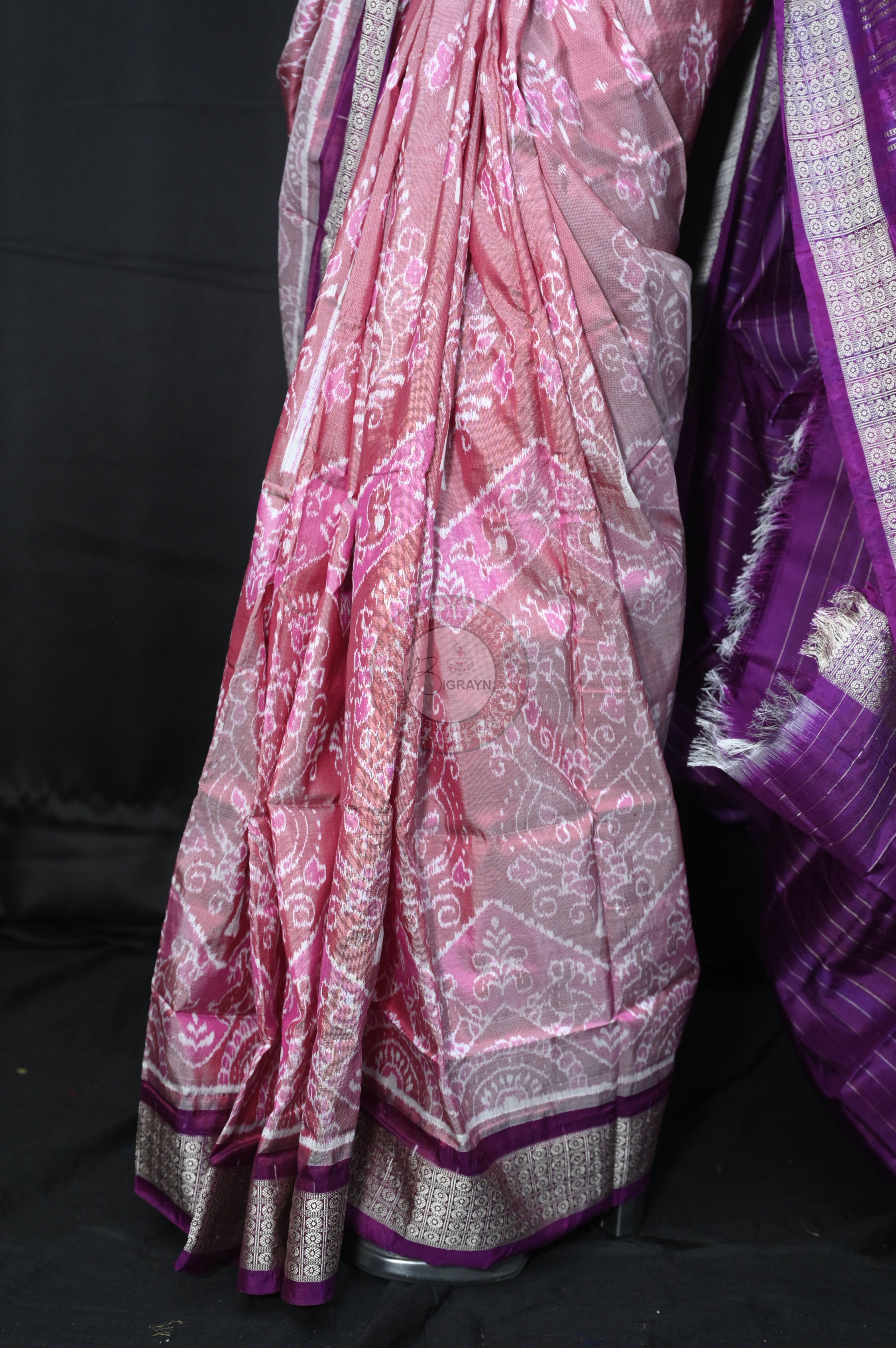 Onion Pink Purple Flower Sambalpuri Silk Saree