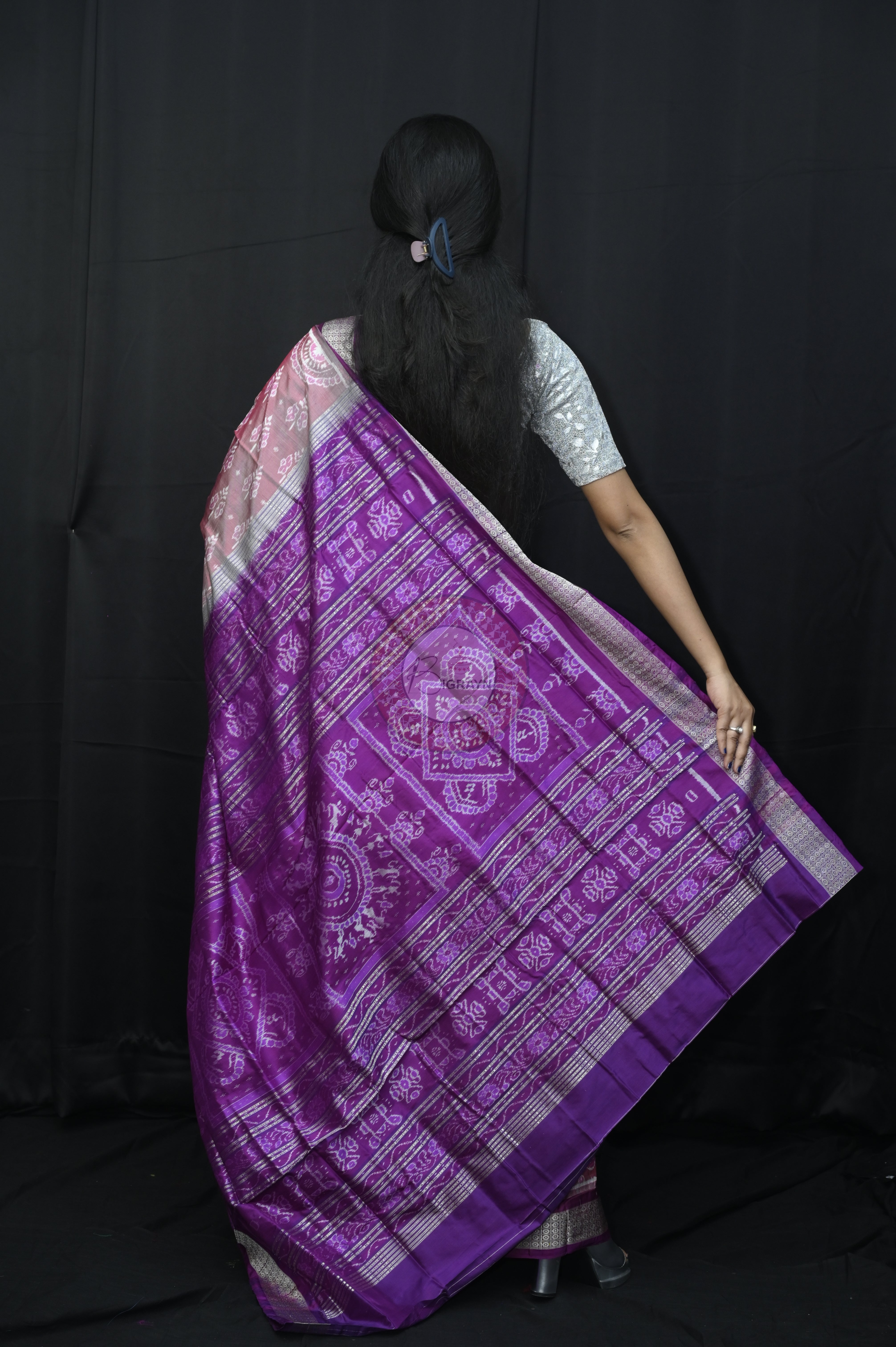 Onion Pink Purple Flower Sambalpuri Silk Saree