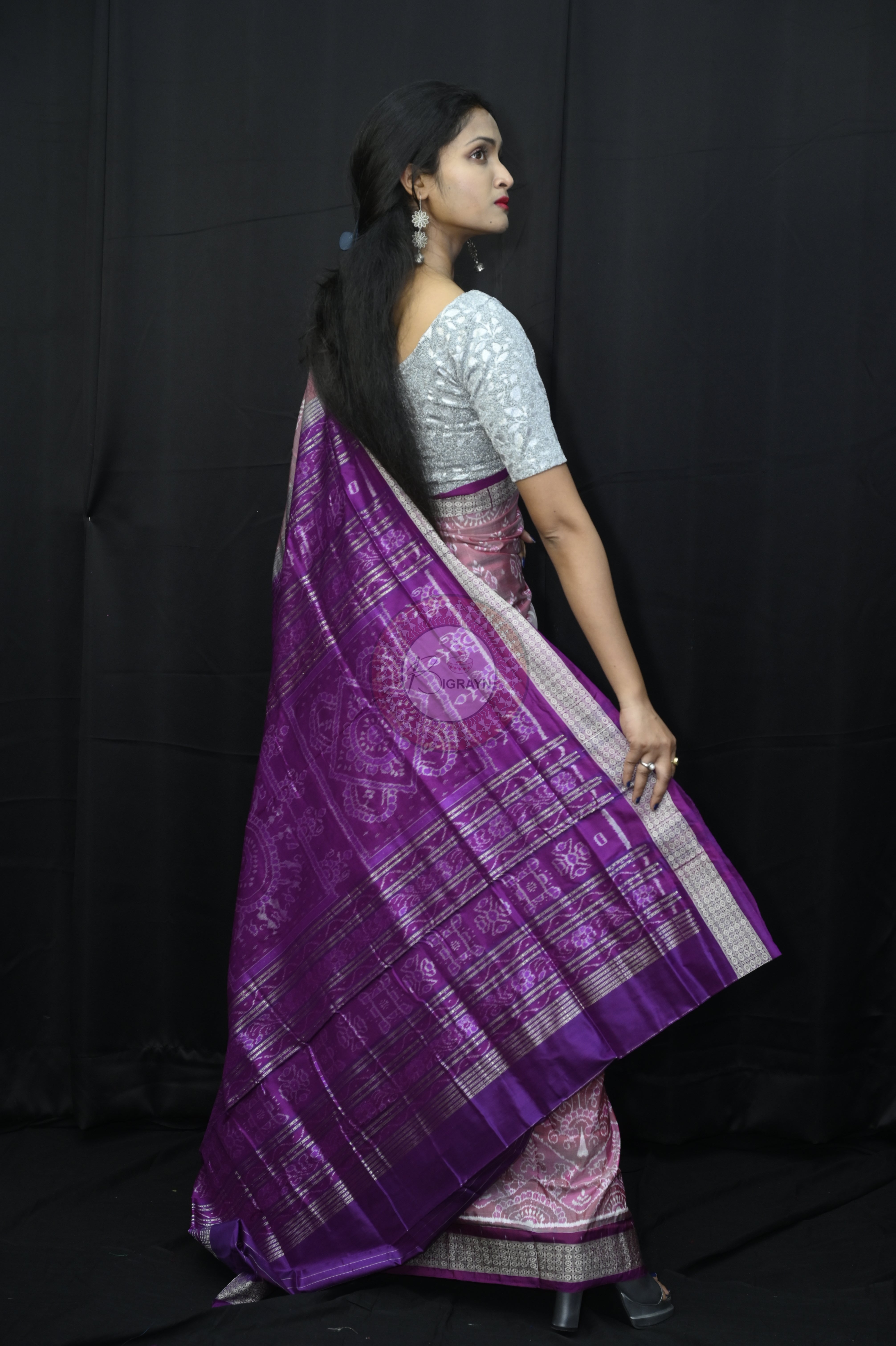 Onion Pink Purple Flower Sambalpuri Silk Saree