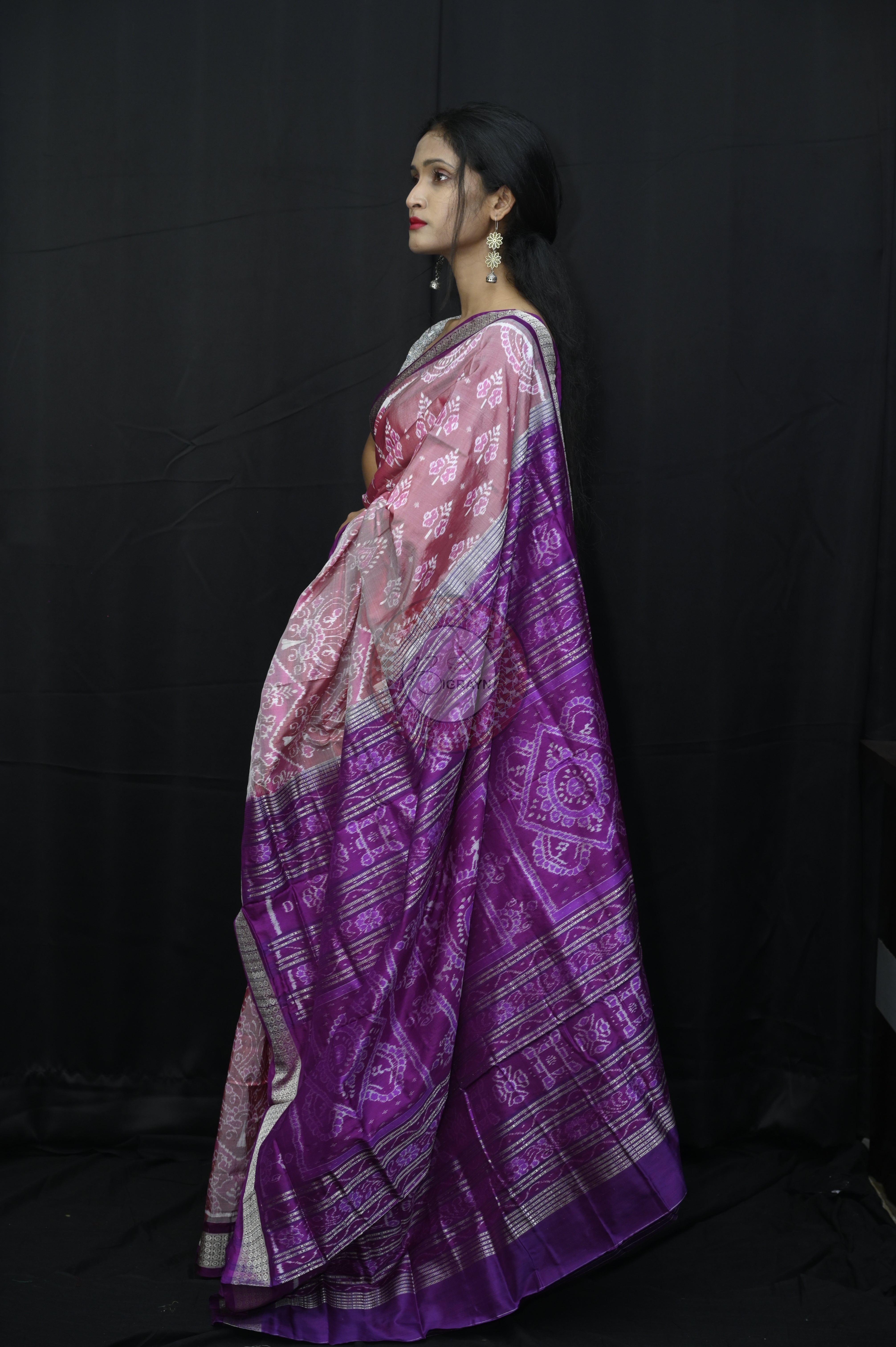 Onion Pink Purple Flower Sambalpuri Silk Saree
