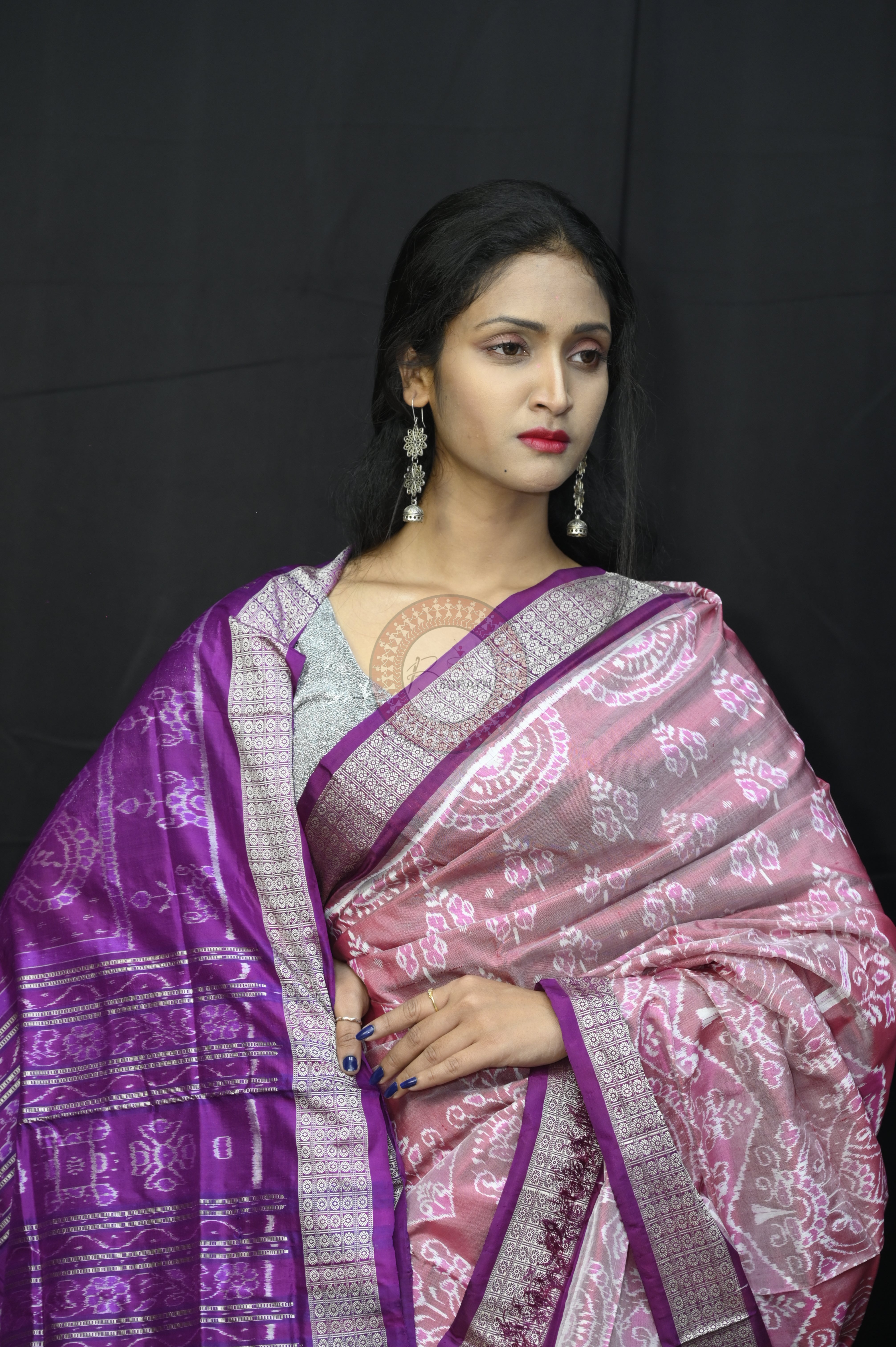 Onion Pink Purple Flower Sambalpuri Silk Saree
