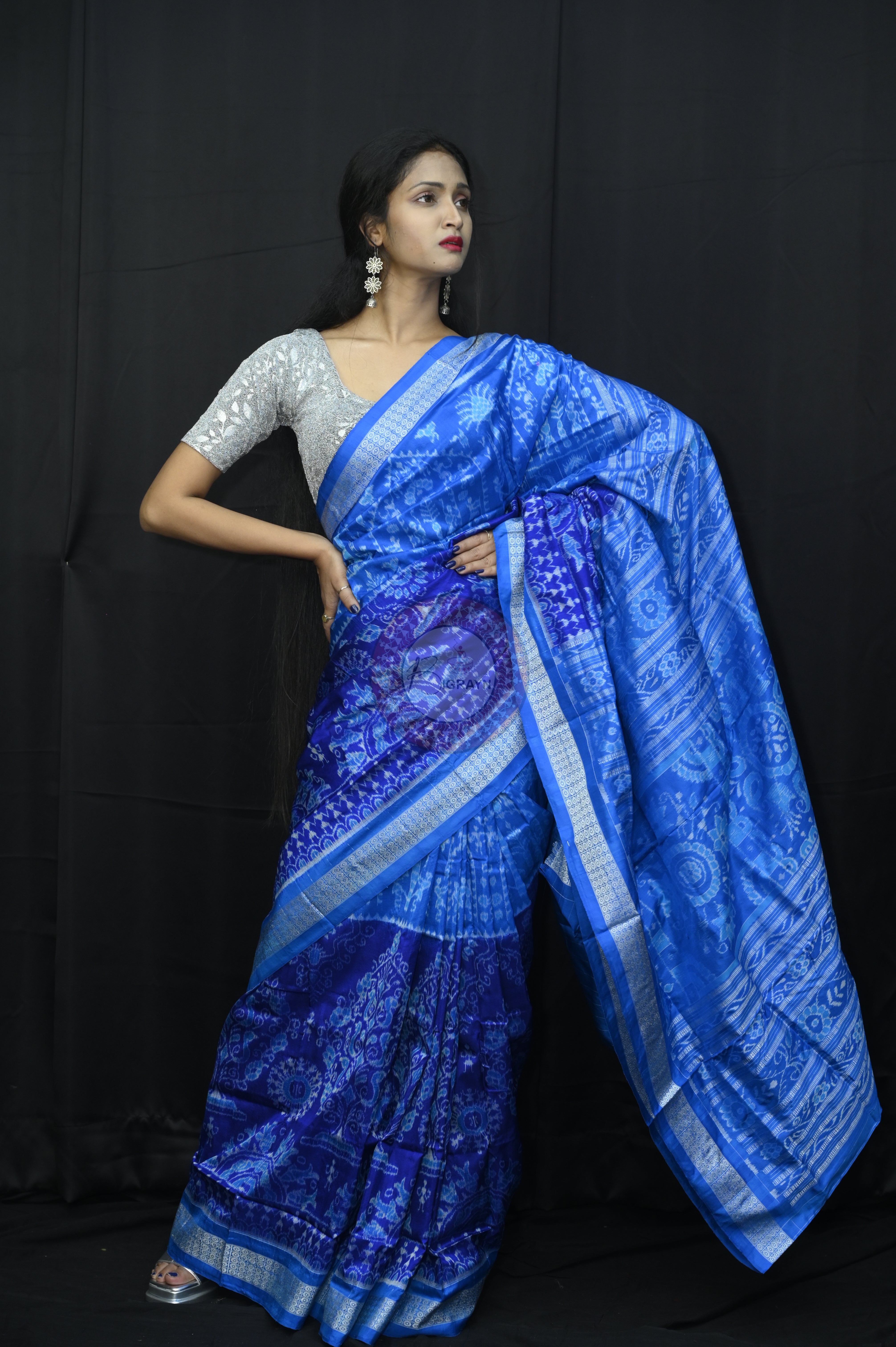 Copper Sulphate Blue Tribal With Tree Sambalpuri Silk Saree
