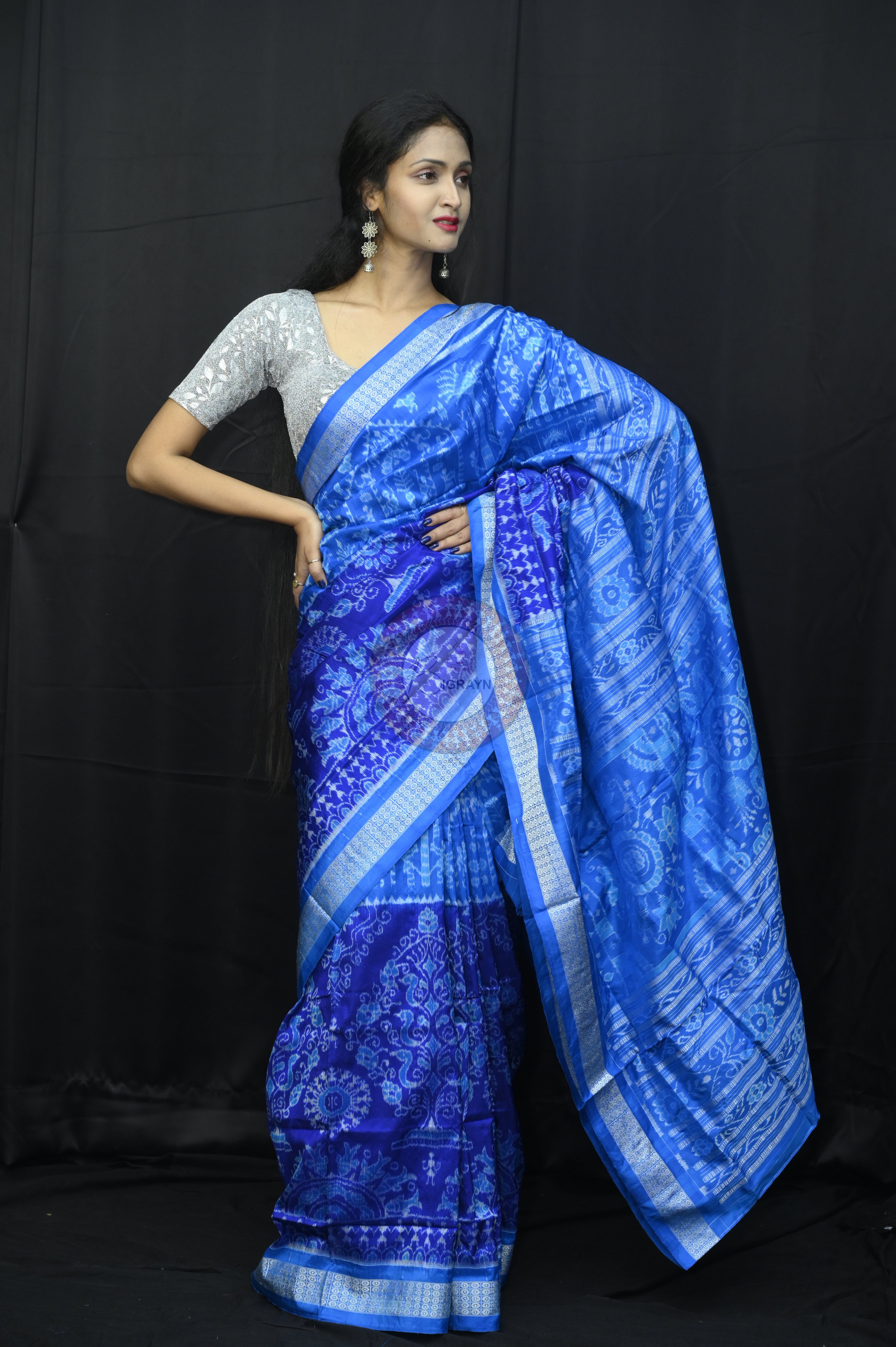 Copper Sulphate Blue Tribal With Tree Sambalpuri Silk Saree