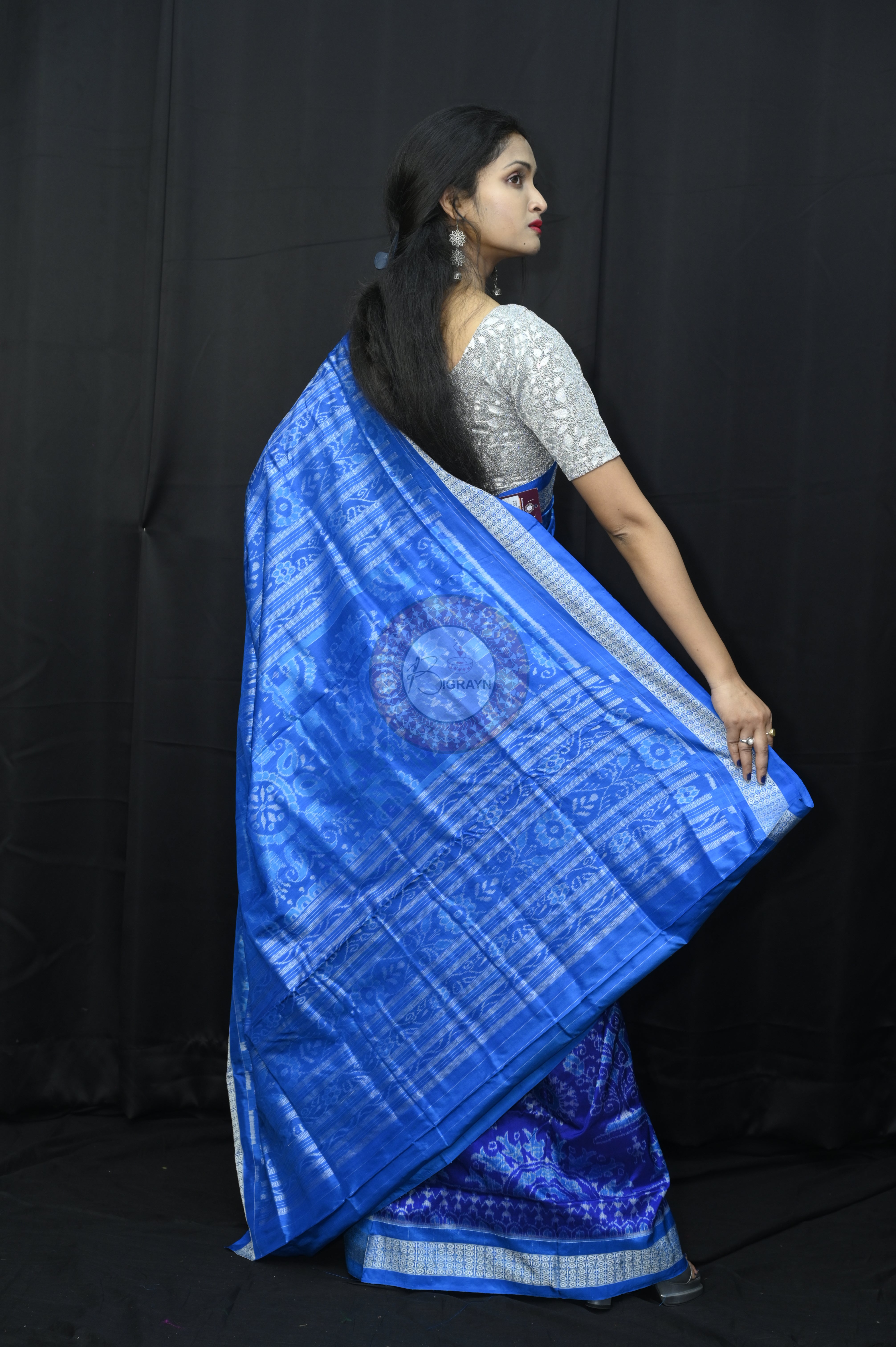 Copper Sulphate Blue Tribal With Tree Sambalpuri Silk Saree