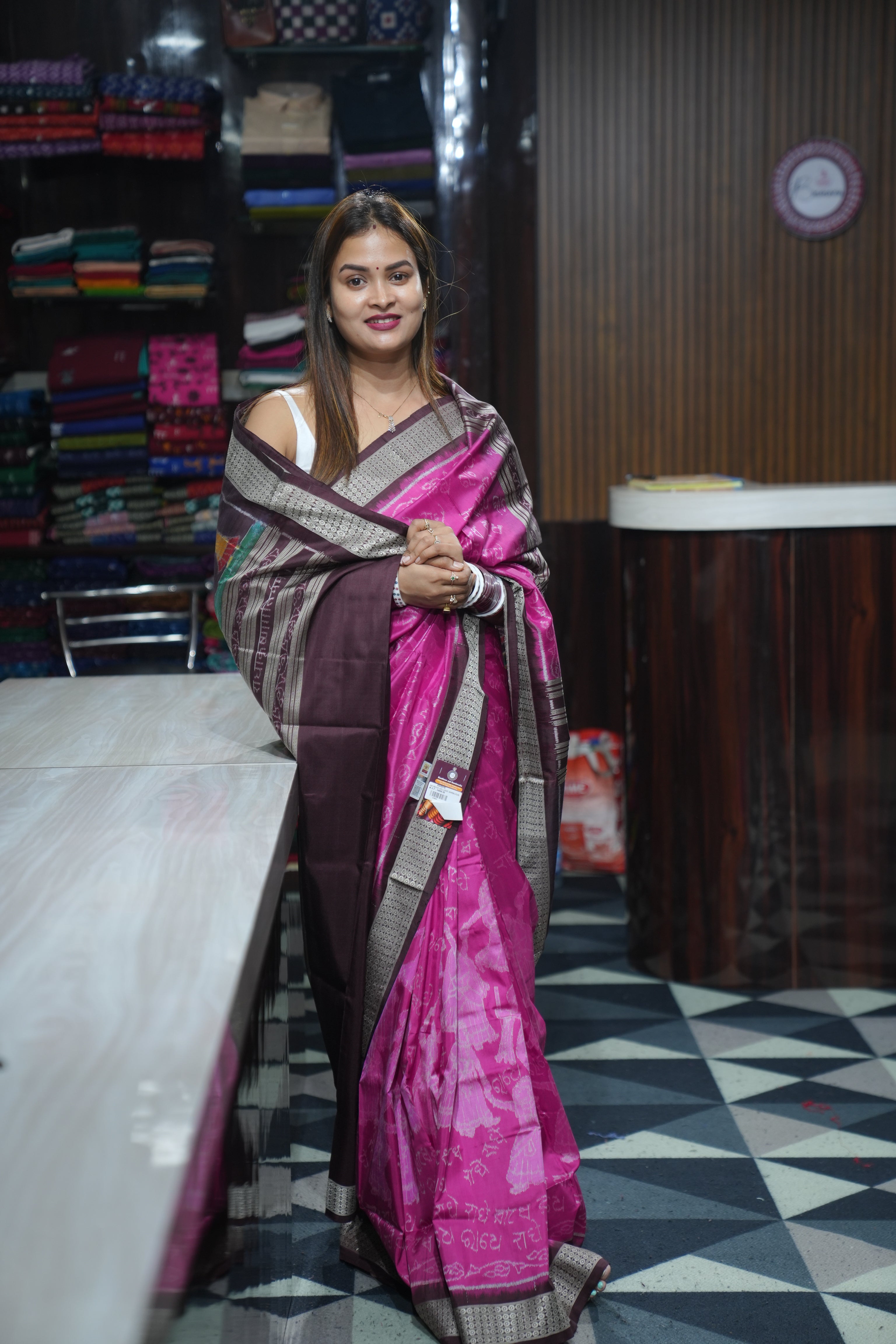 Magenta Shri Radha Exclusive Sambalpuri Silk Saree