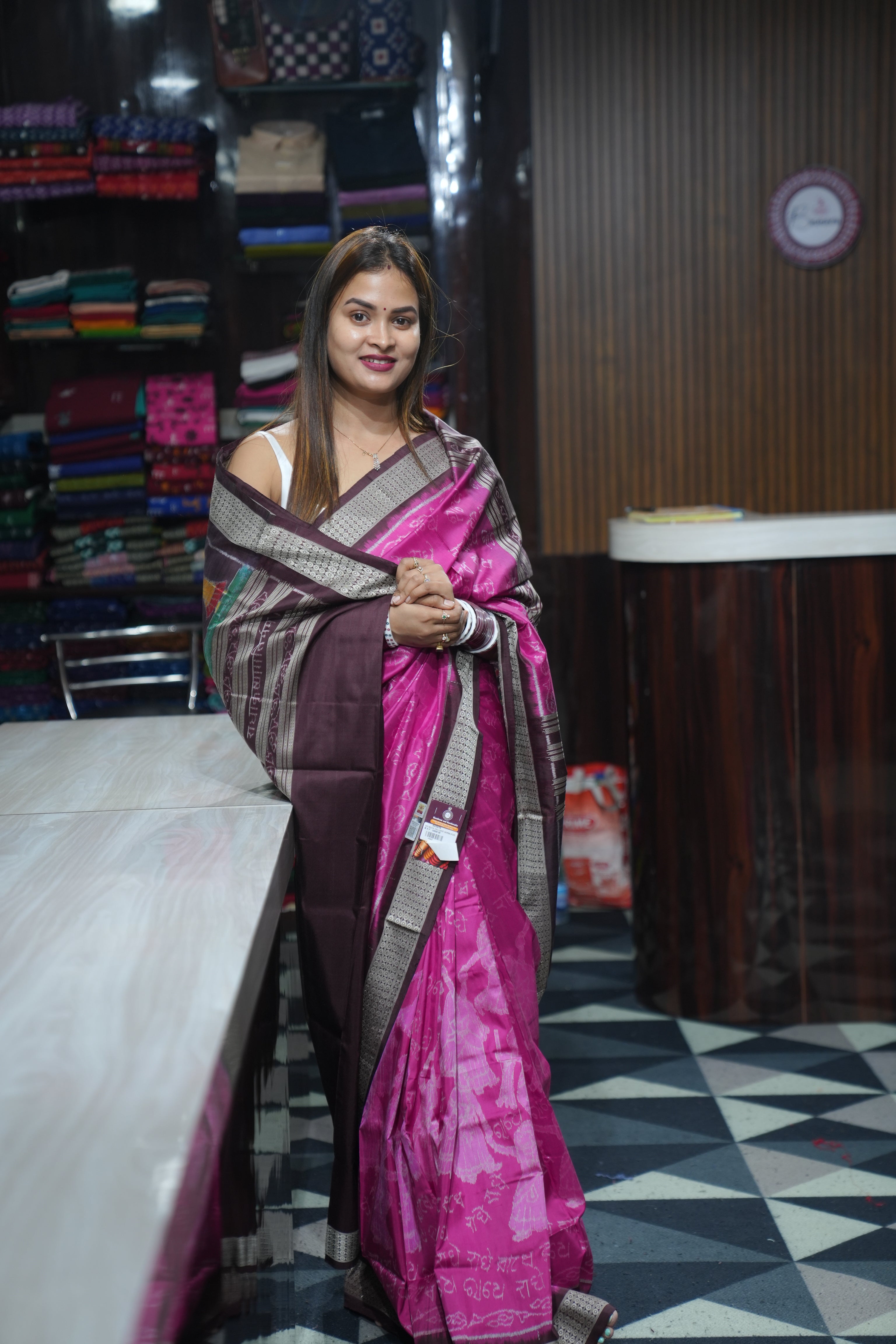 Magenta Shri Radha Exclusive Sambalpuri Silk Saree