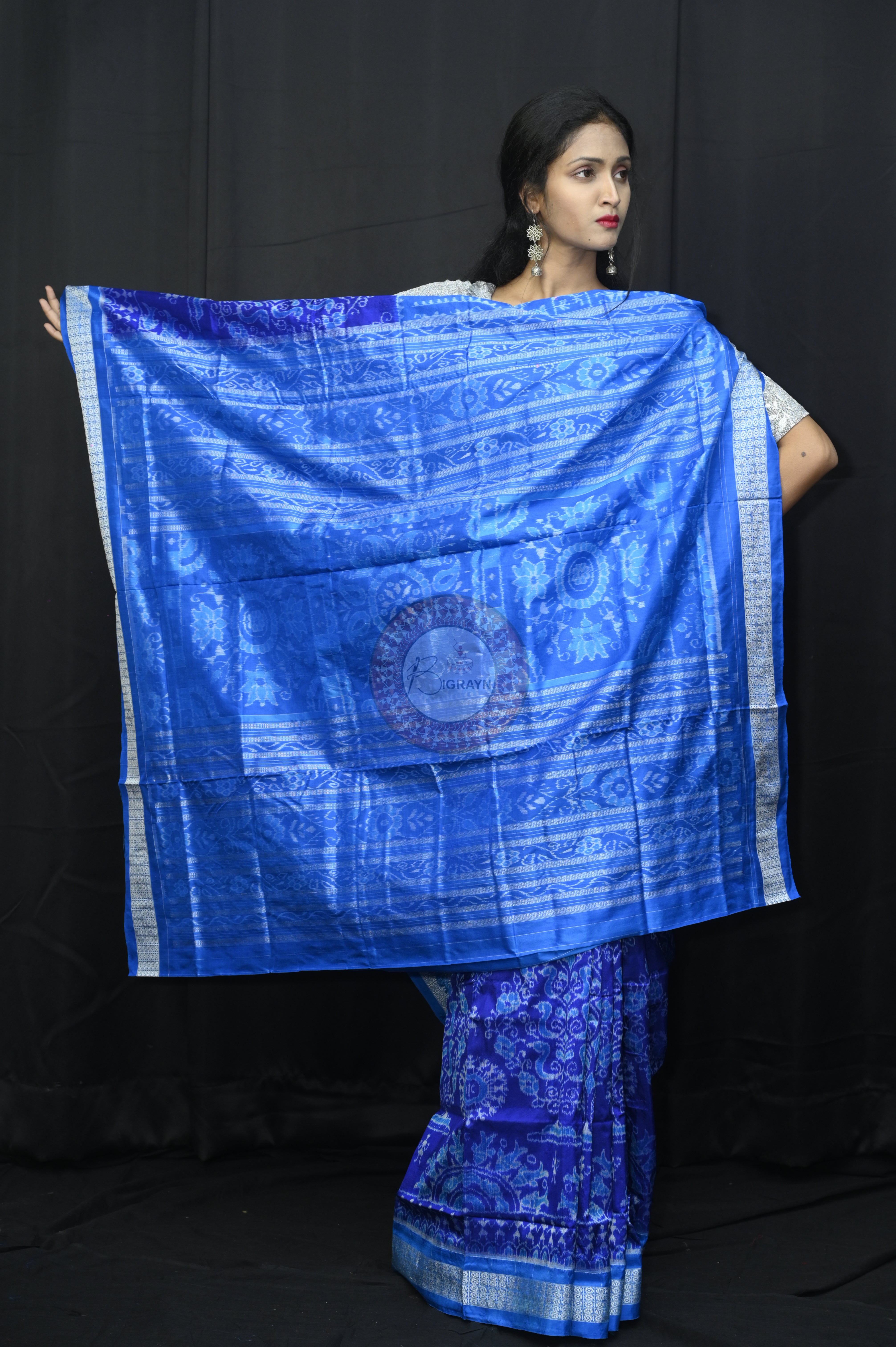 Copper Sulphate Blue Tribal With Tree Sambalpuri Silk Saree