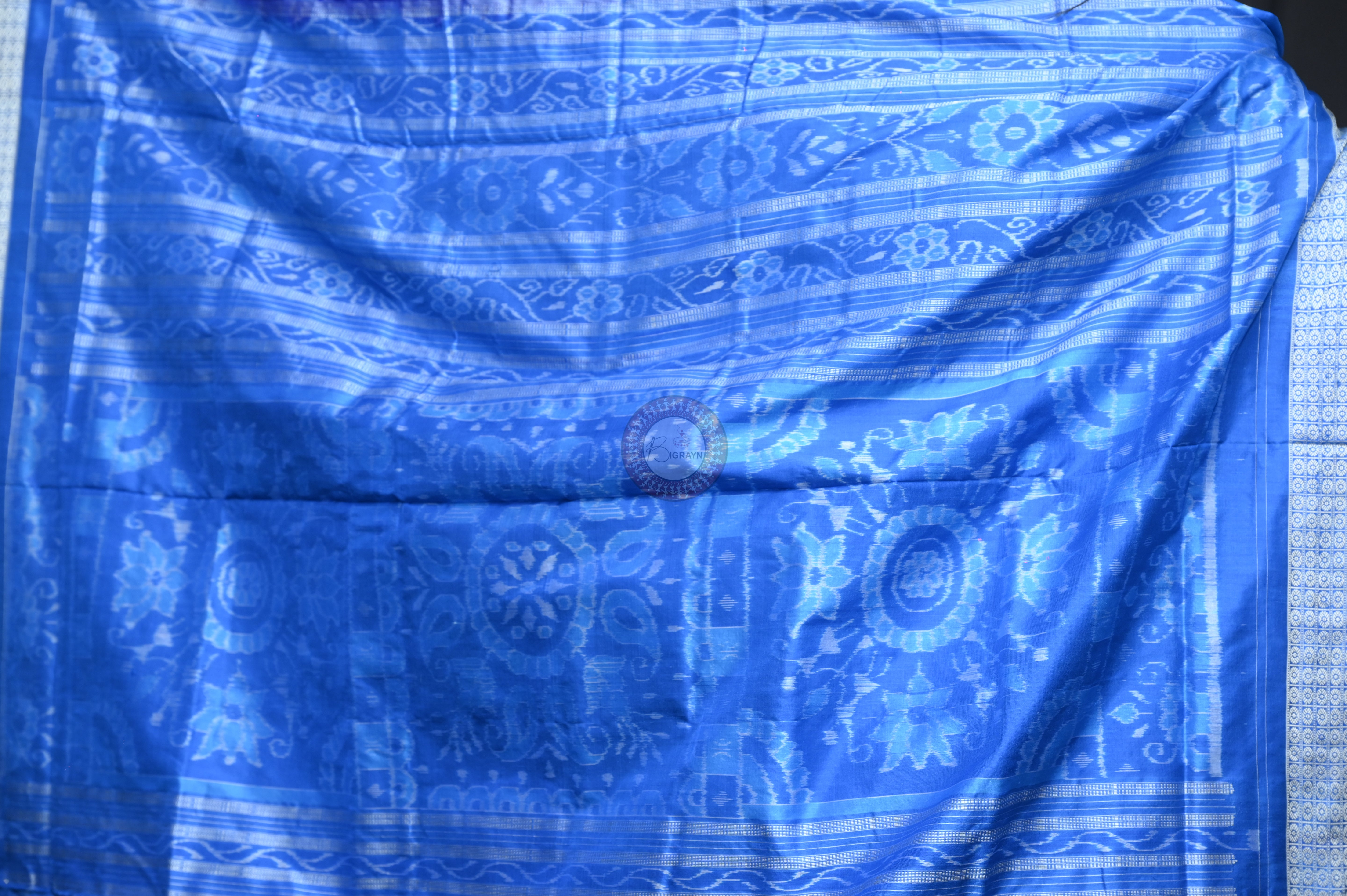 Copper Sulphate Blue Tribal With Tree Sambalpuri Silk Saree