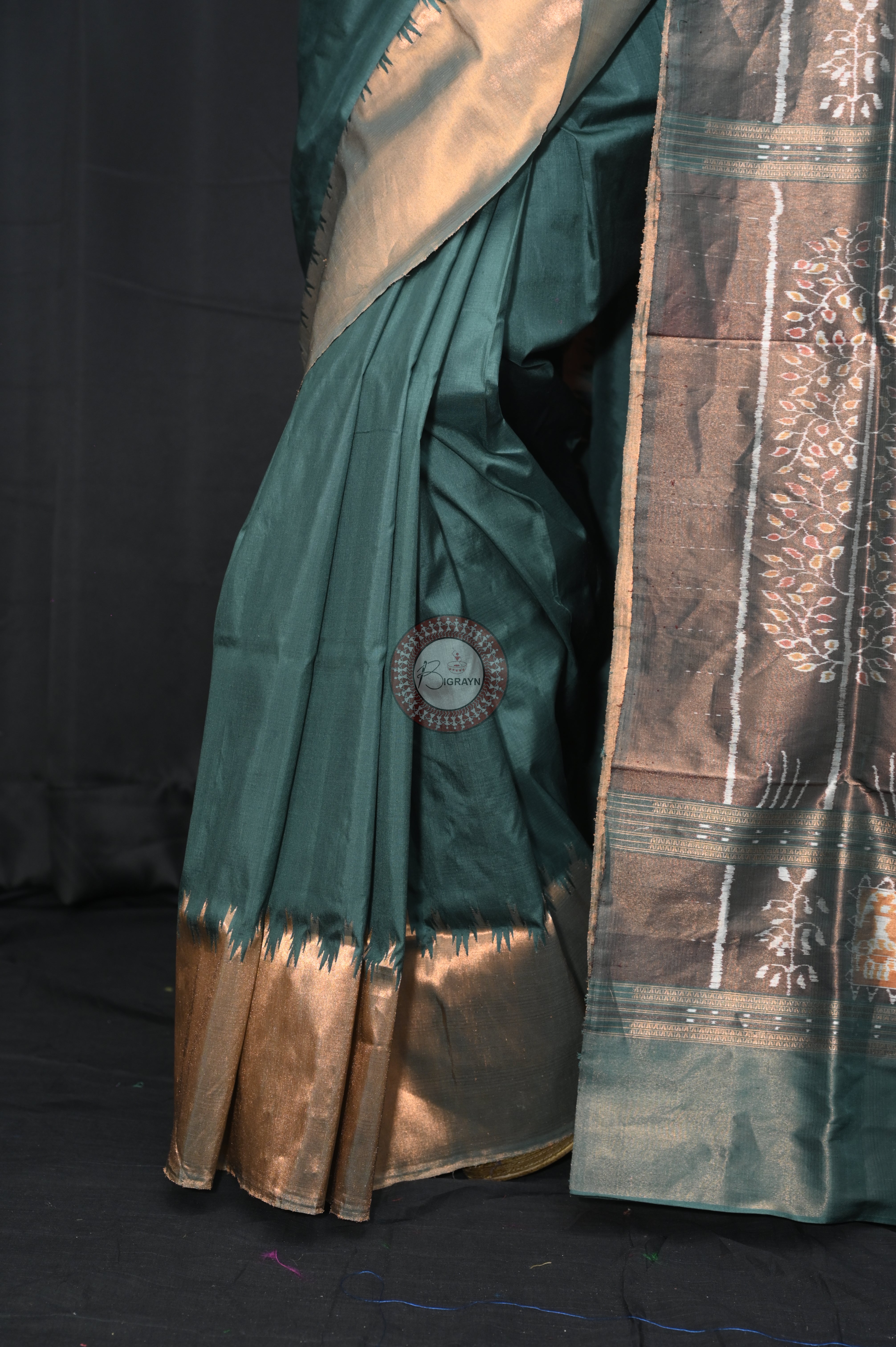 "Odisha Handloom Tissue Silk Saree with shimmering texture, elegant zari border, and lightweight drape, handcrafted by artisans"
