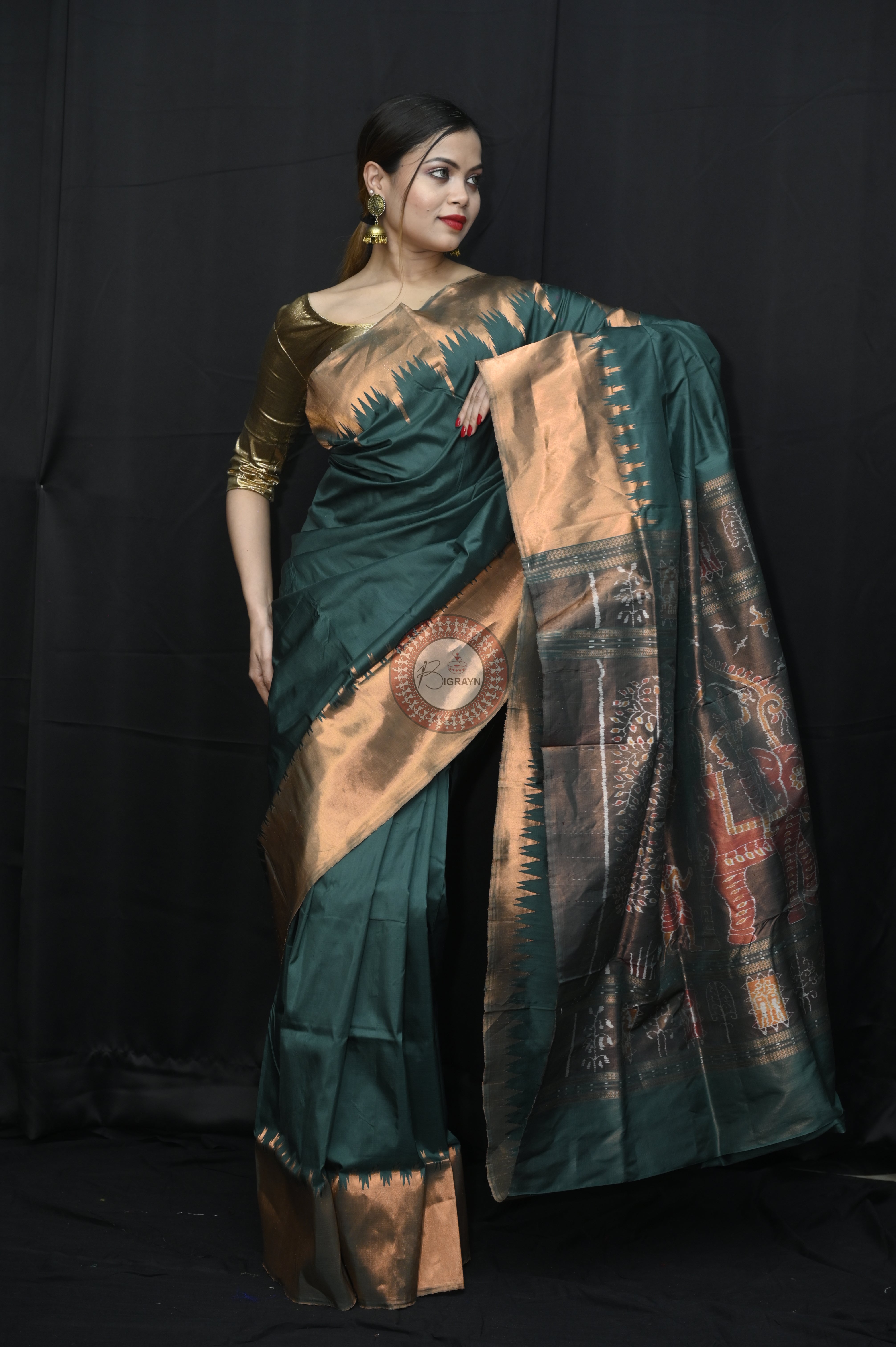 "Odisha Handloom Tissue Silk Saree with shimmering texture, elegant zari border, and lightweight drape, handcrafted by artisans"