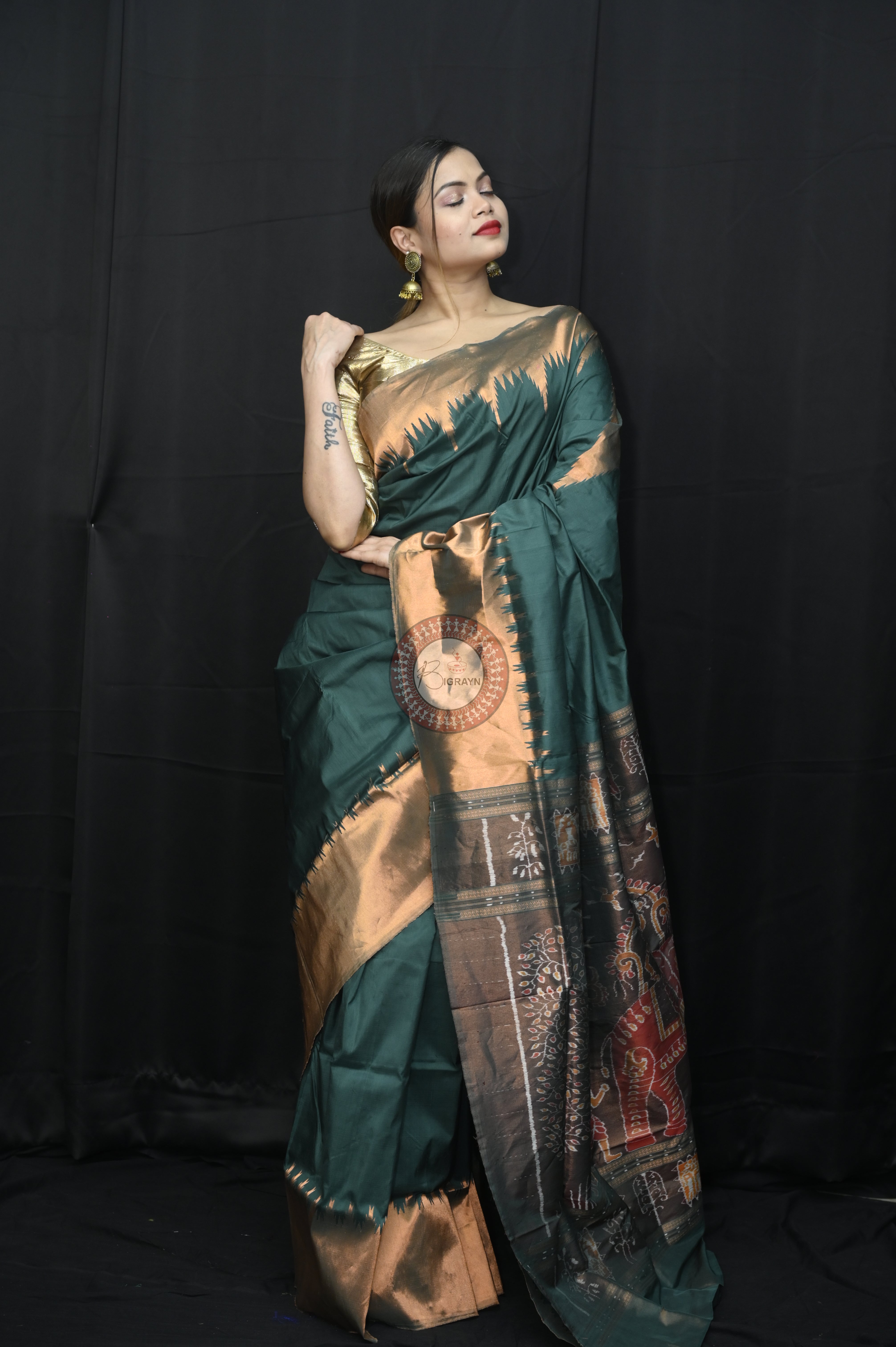 "Odisha Handloom Tissue Silk Saree with shimmering texture, elegant zari border, and lightweight drape, handcrafted by artisans"