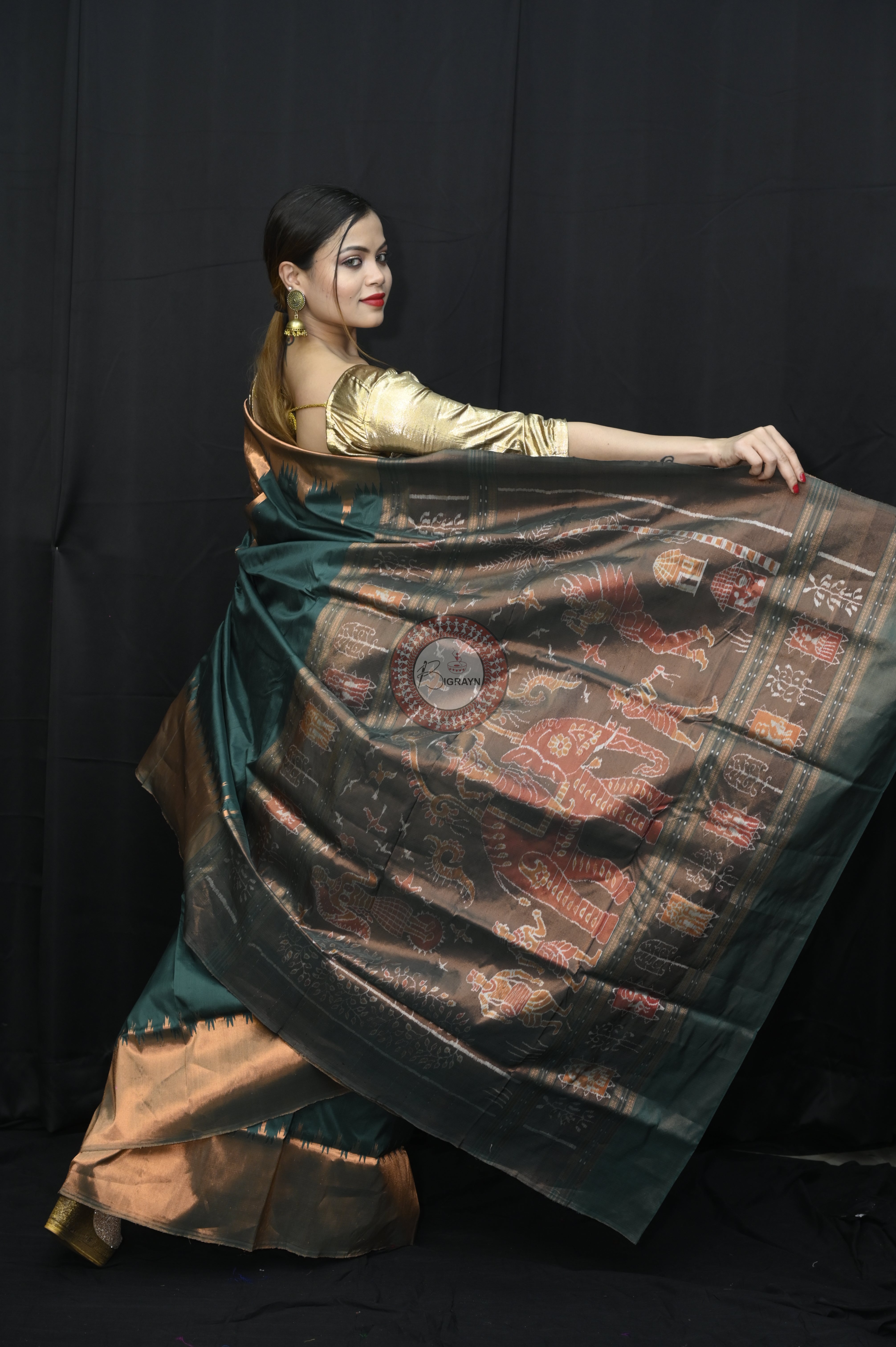 "Odisha Handloom Tissue Silk Saree with shimmering texture, elegant zari border, and lightweight drape, handcrafted by artisans"