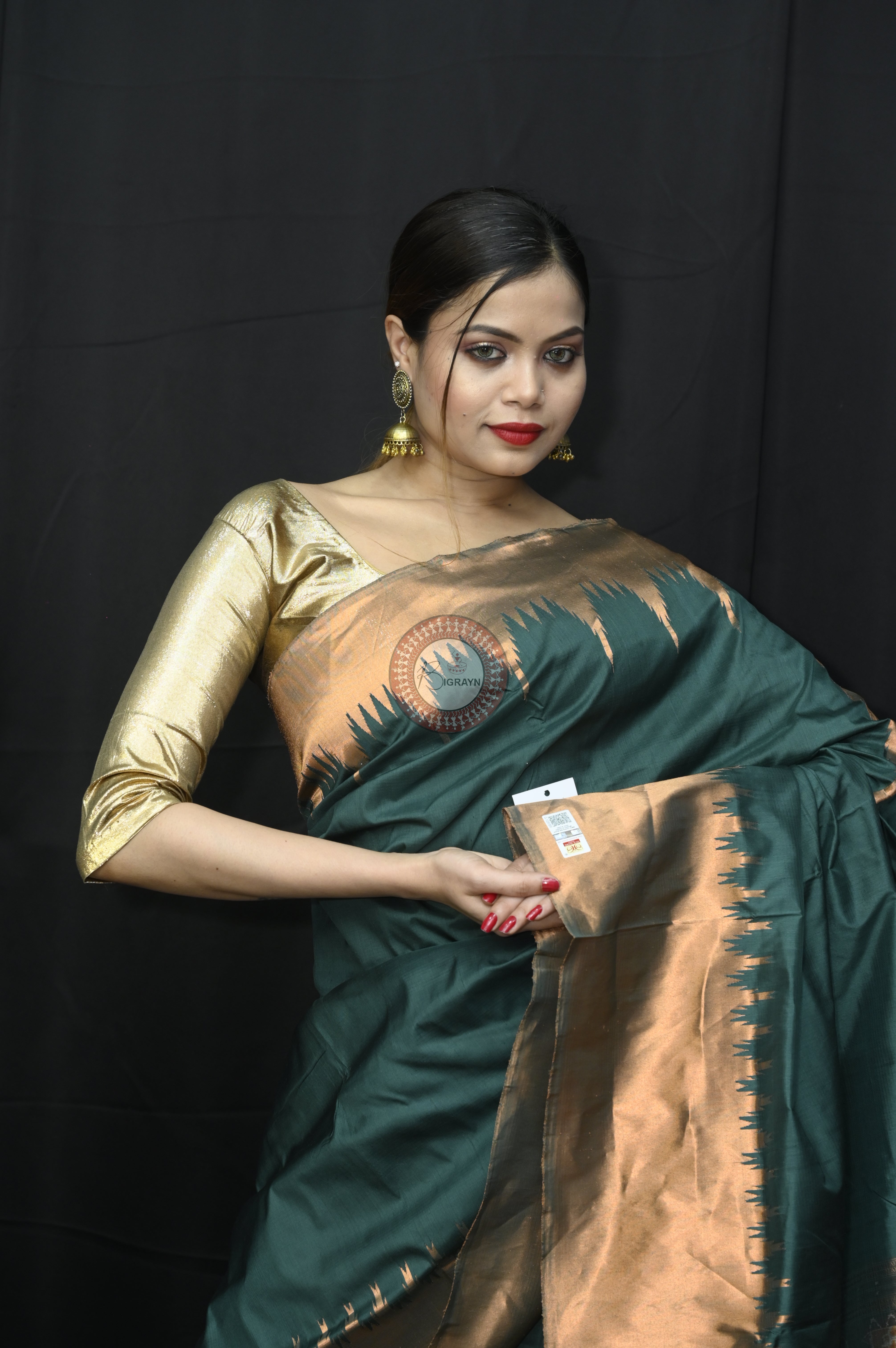 "Odisha Handloom Tissue Silk Saree with shimmering texture, elegant zari border, and lightweight drape, handcrafted by artisans"