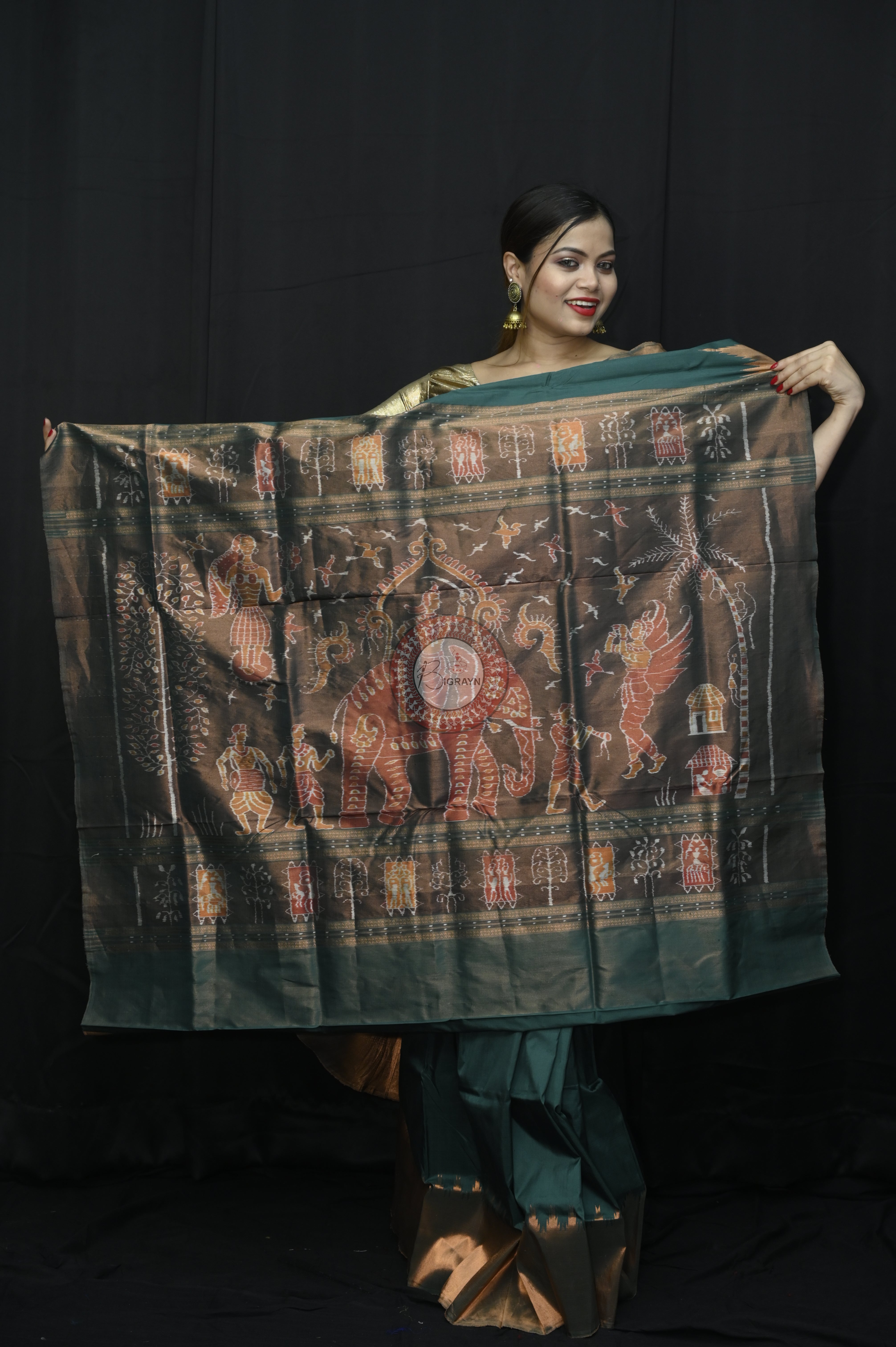 "Odisha Handloom Tissue Silk Saree with shimmering texture, elegant zari border, and lightweight drape, handcrafted by artisans"