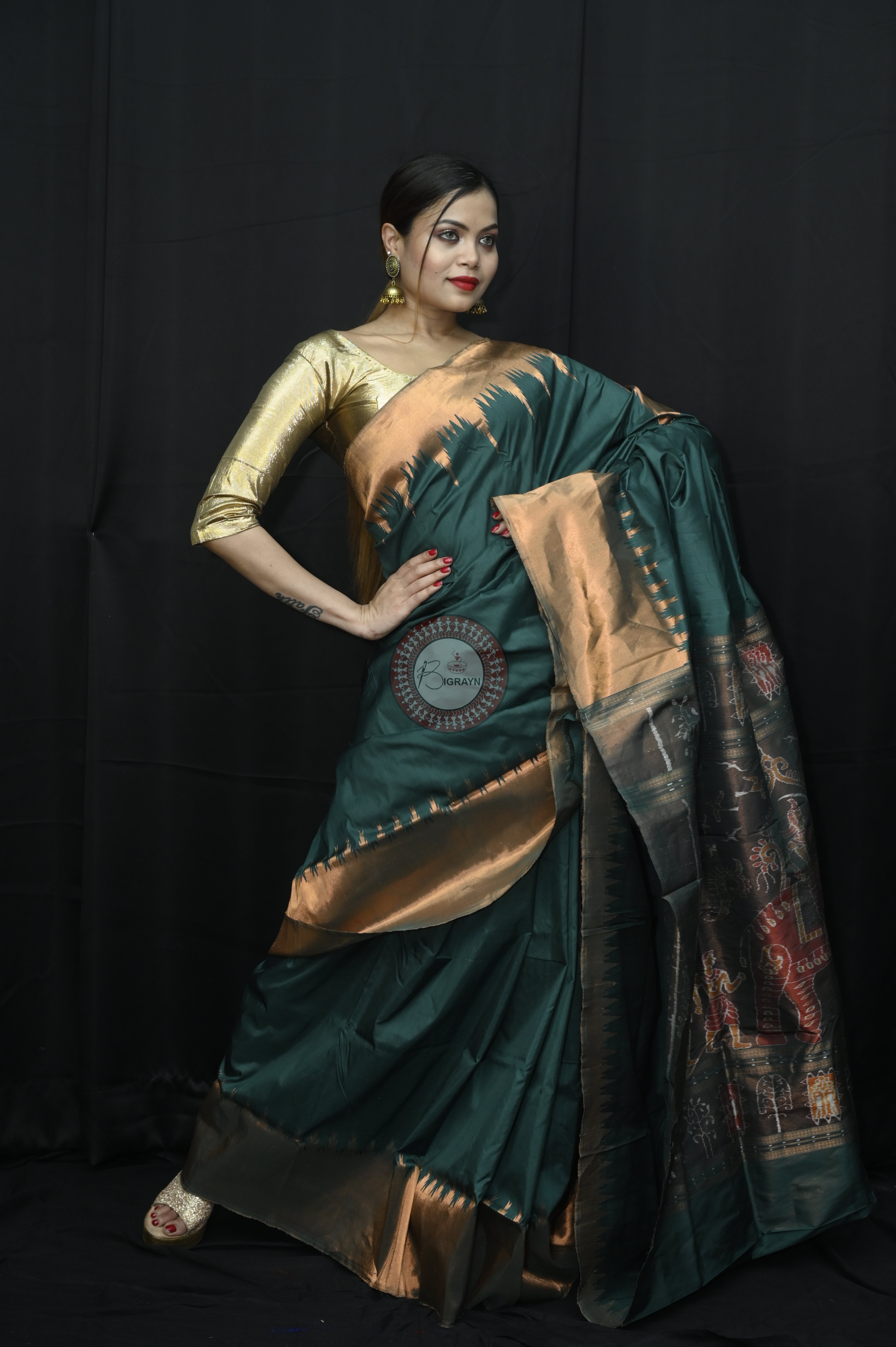 "Odisha Handloom Tissue Silk Saree with shimmering texture, elegant zari border, and lightweight drape, handcrafted by artisans"
